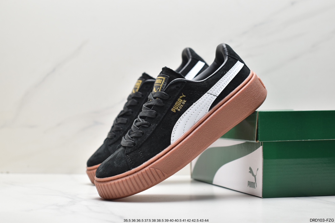 PUMA Rihanna Suede Platform Rihanna simple thick-soled sneakers black and white brown 363559-02