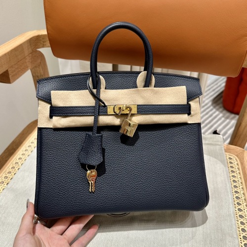 Luxury Birkin 25cm Blue Nuit Togo Leather Gold Hardware Handbag