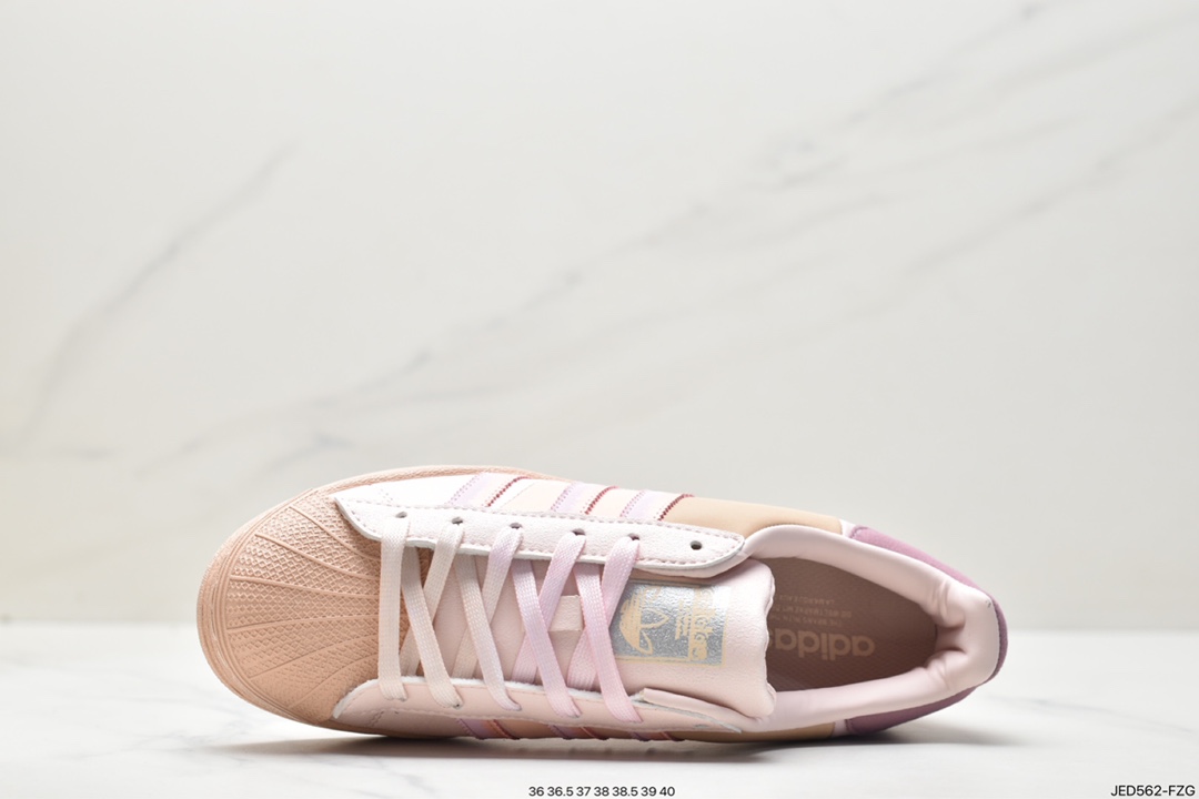 Adidas Clover Originals Superstar W Classic Shell Toe Sneakers ”Leather White Pink Blue Rainbow Electric Embroidery Three Stripes” IE1911