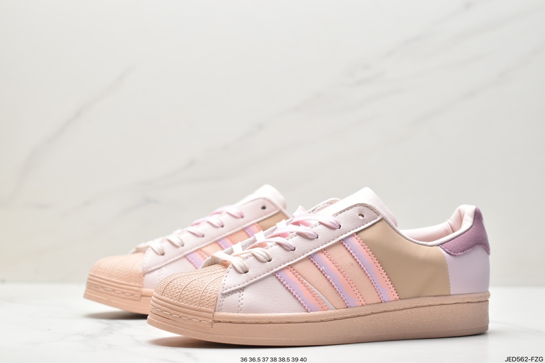 Adidas Clover Originals Superstar W Classic Shell Toe Sneakers ”Leather White Pink Blue Rainbow Electric Embroidery Three Stripes” IE1911