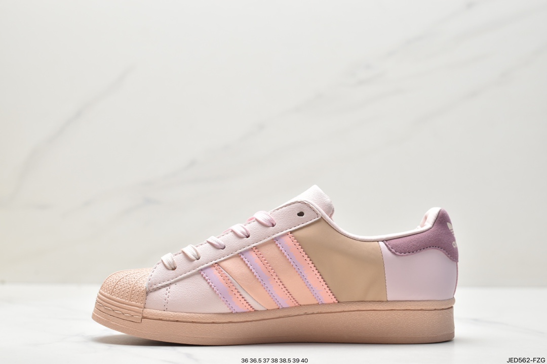 Adidas Clover Originals Superstar W Classic Shell Toe Sneakers ”Leather White Pink Blue Rainbow Electric Embroidery Three Stripes” IE1911