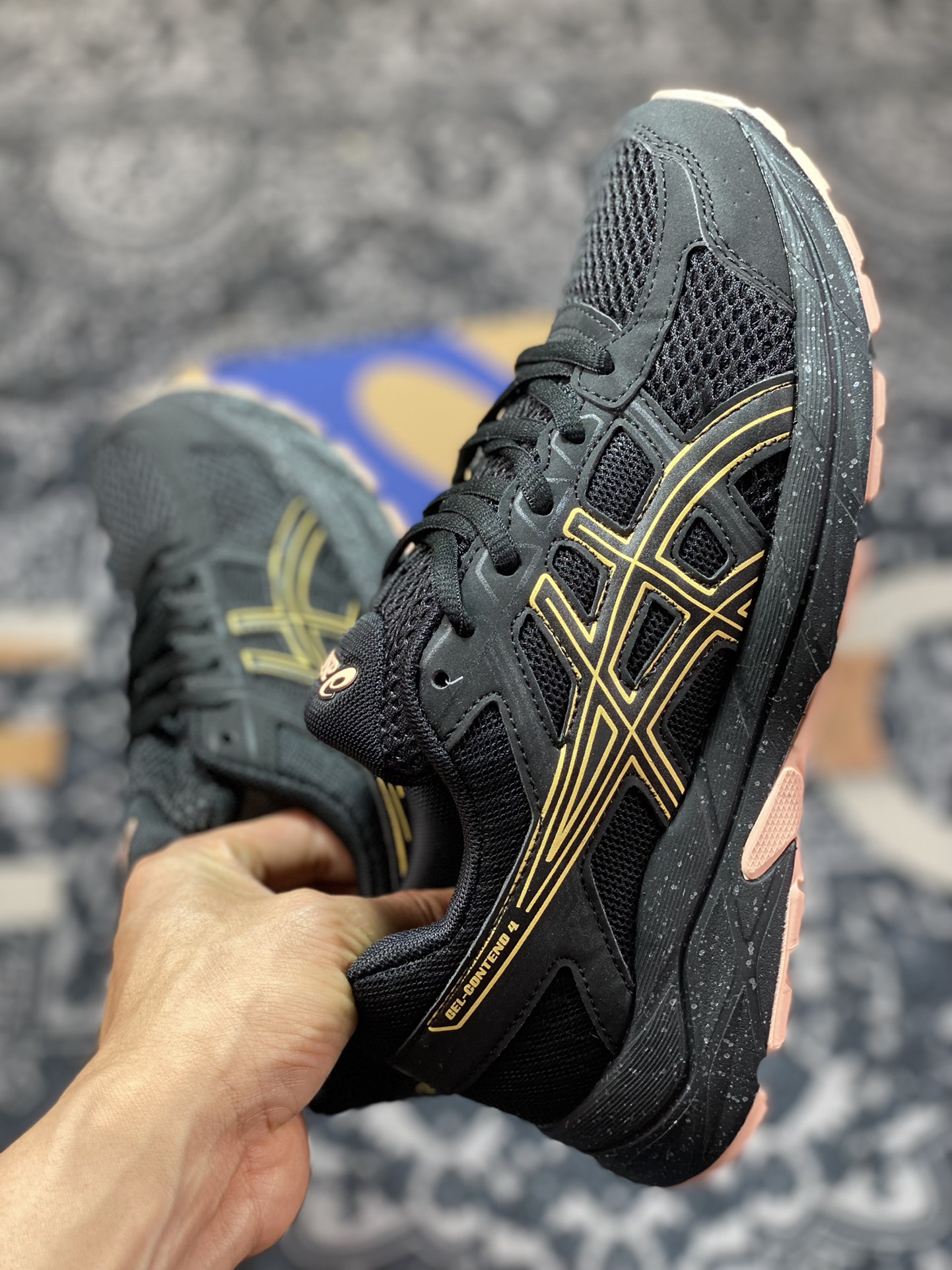 Asics Gel-Contend 4 black gold powder shock-absorbing anti-slip sports running shoes T8D9Q-011