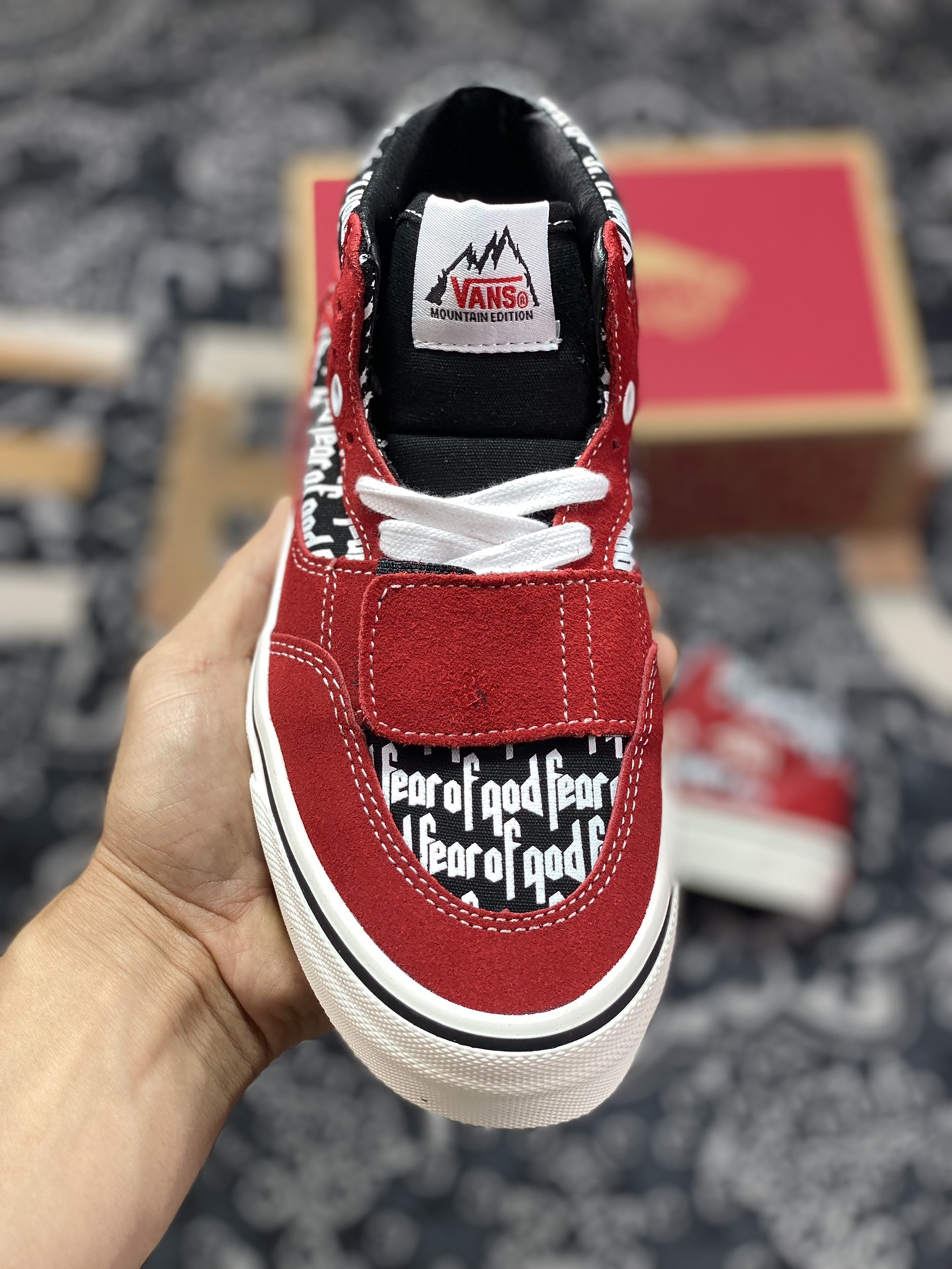 Fear Of God x Vans Mountain Edition joint Velcro stitching black and red casual skate shoes