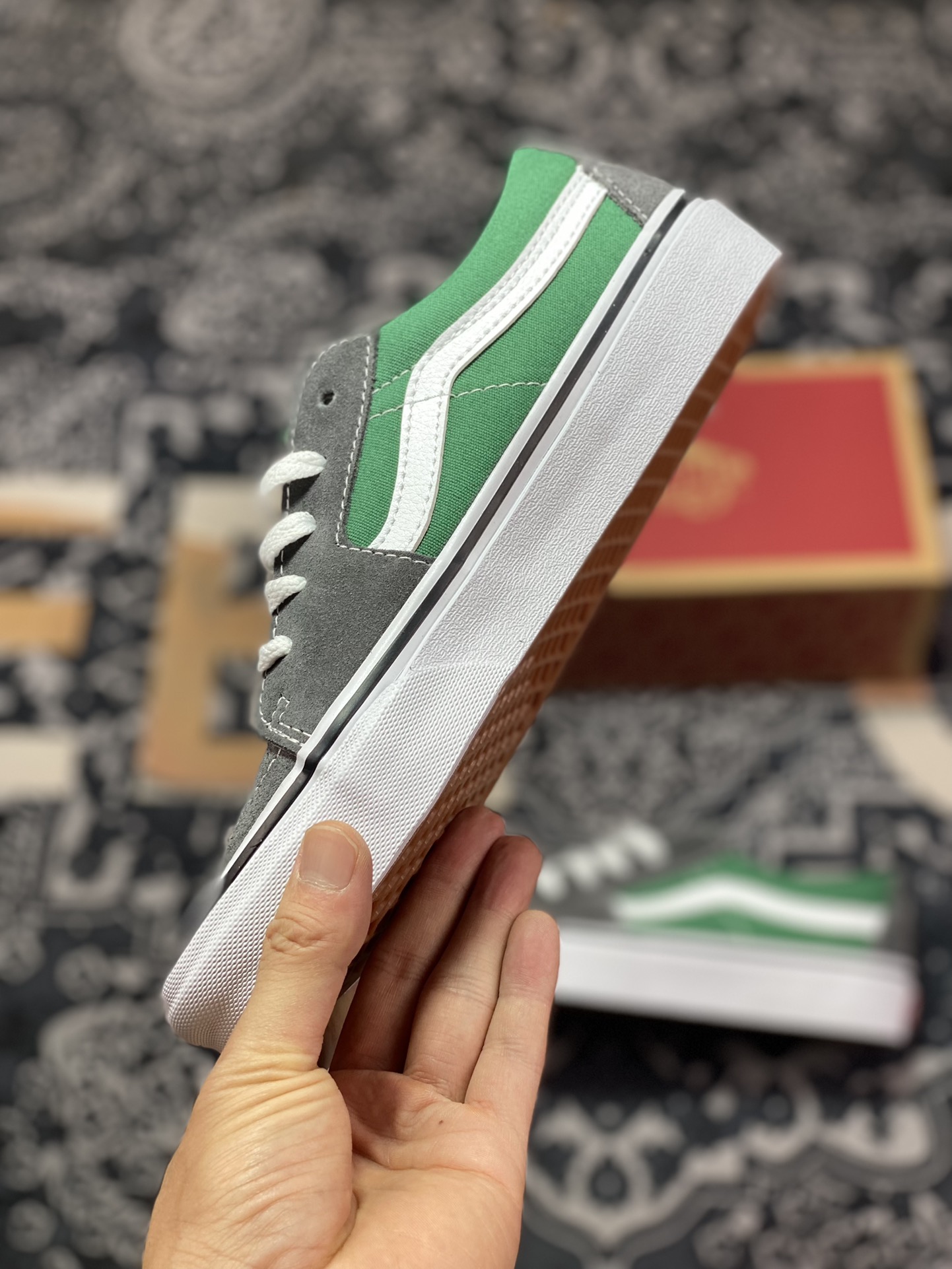 Defining a simple and versatile style, I highly recommend Vans SK8-Low in contrasting gray and green.
