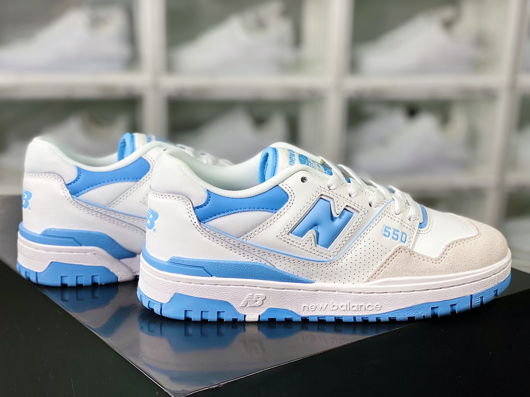 New Balance BB550 Series Classic Retro Low-top Casual Sports Basketball Shoes ”Leather White Light Gray North Carolina Blue” BB550LSB