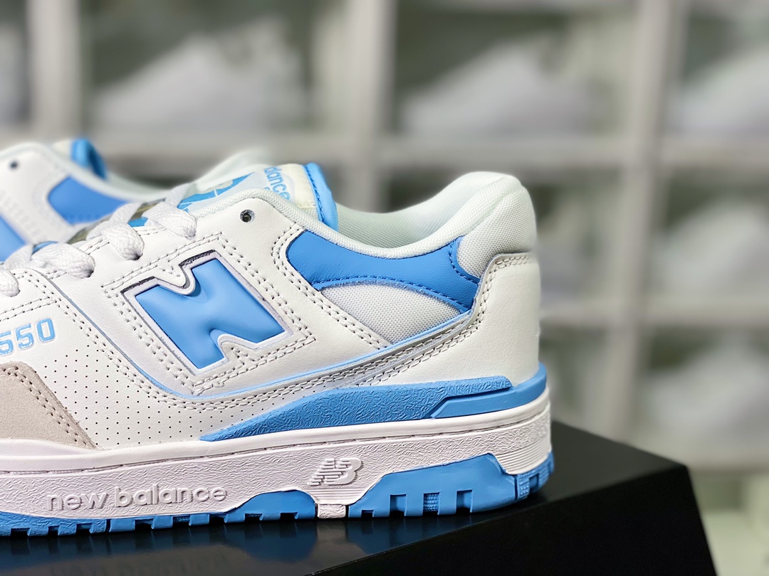 New Balance BB550 Series Classic Retro Low-top Casual Sports Basketball Shoes ”Leather White Light Gray North Carolina Blue” BB550LSB