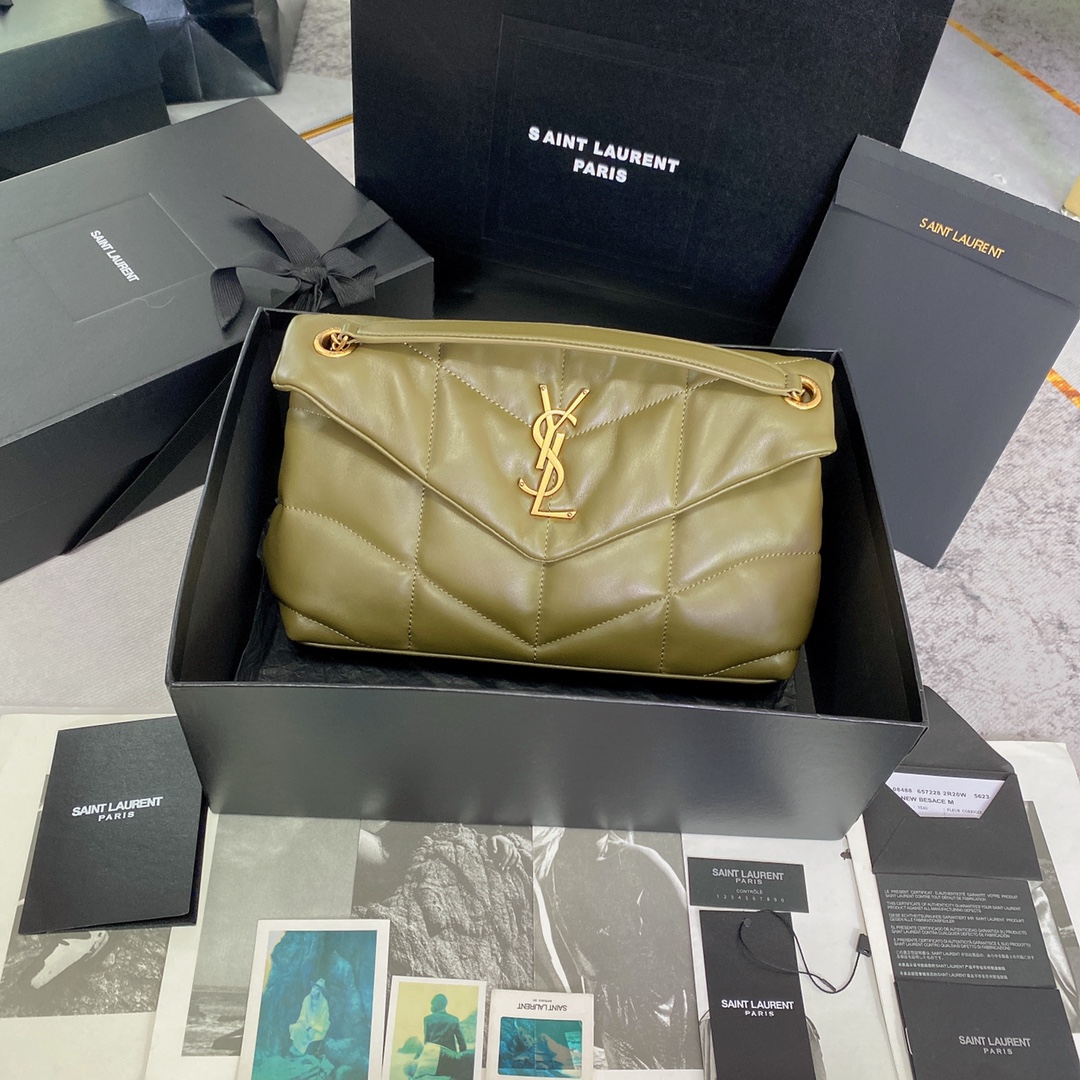 Yves Saint Laurent Olive Green Puffer Shoulder Bag with Gold Hardware 8 i1685109761 6020 1