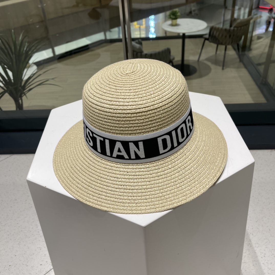 Dior迪奥新款草帽，圆顶草帽，桶帽，夏日遮阳帽，头围57cm