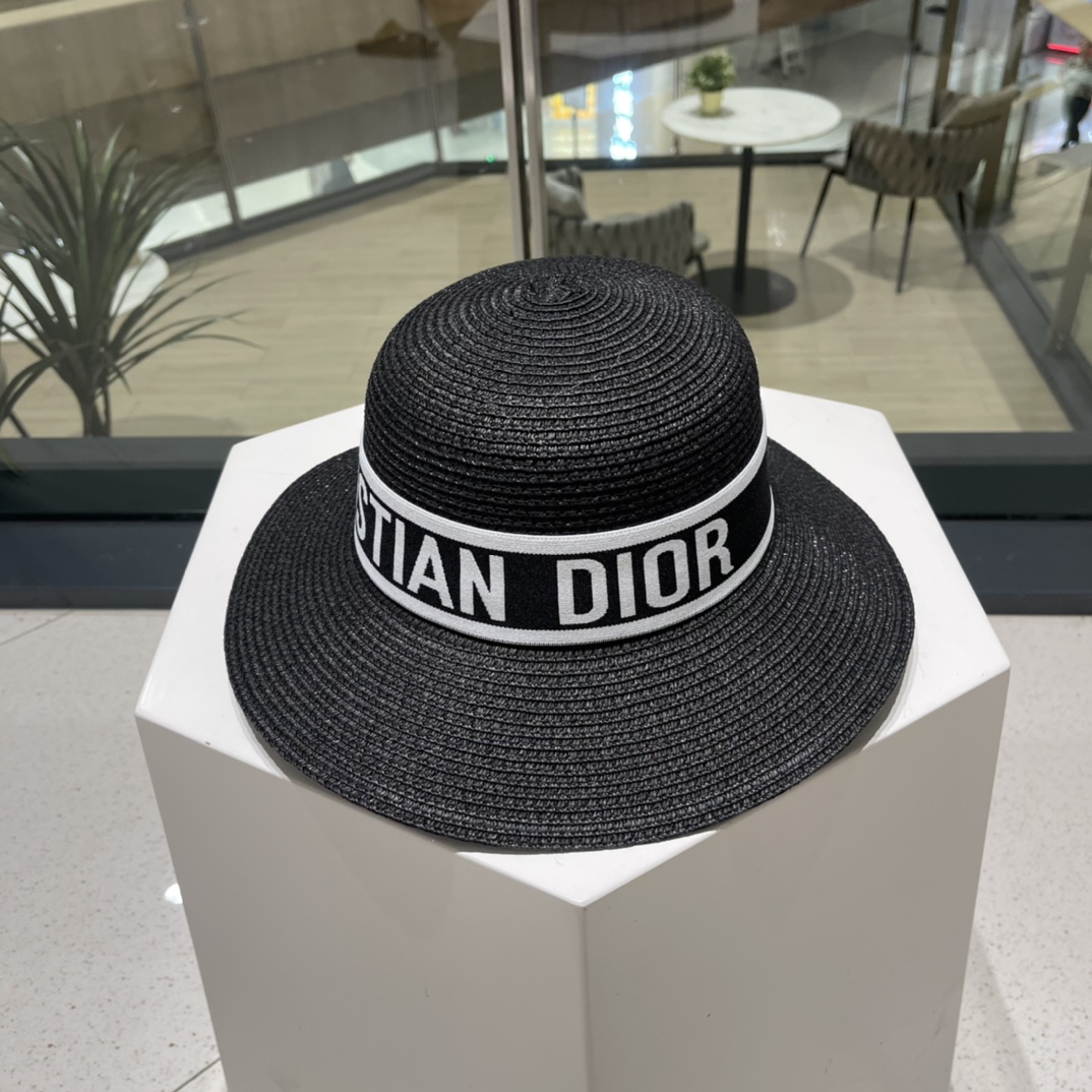 Dior迪奥新款草帽，圆顶草帽，桶帽，夏日遮阳帽，头围57cm