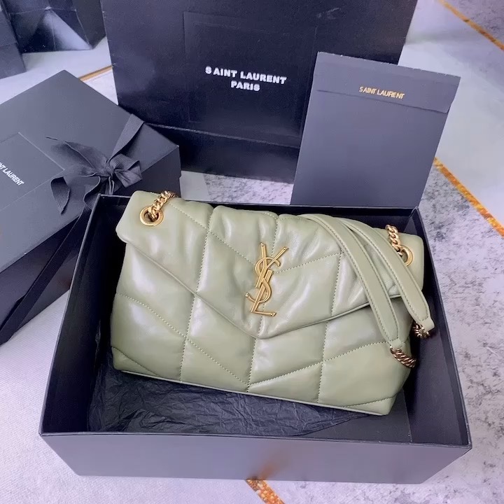 Yves Saint Laurent LouLou Puffer Medium Avocado Green Shoulder Bag