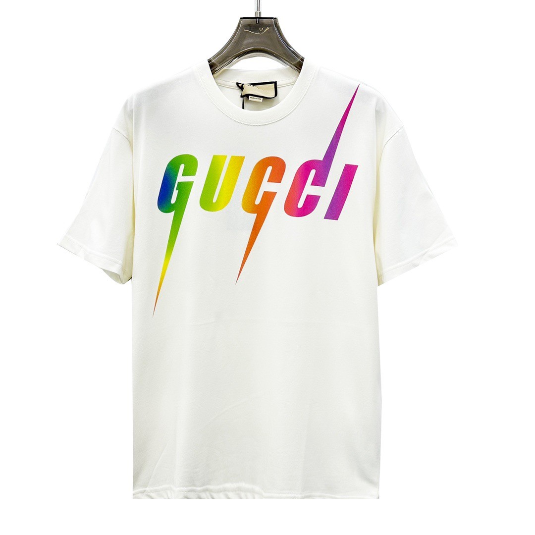 Gucci Abbigliamento T-Shirt Nero Bianco Stampa Cotone Maniche corte