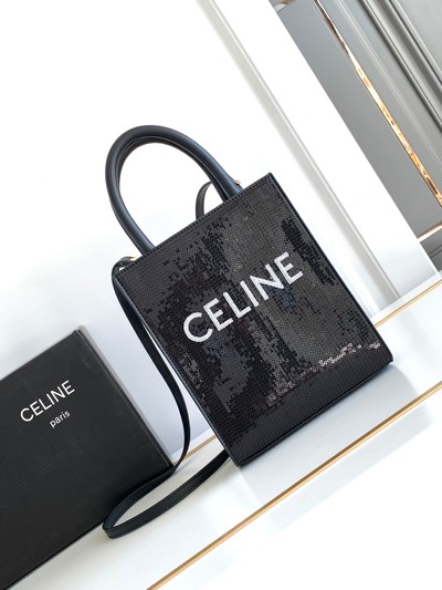 Celine Online Mini Bags Tote Bags Black White Cowhide Fabric Mini