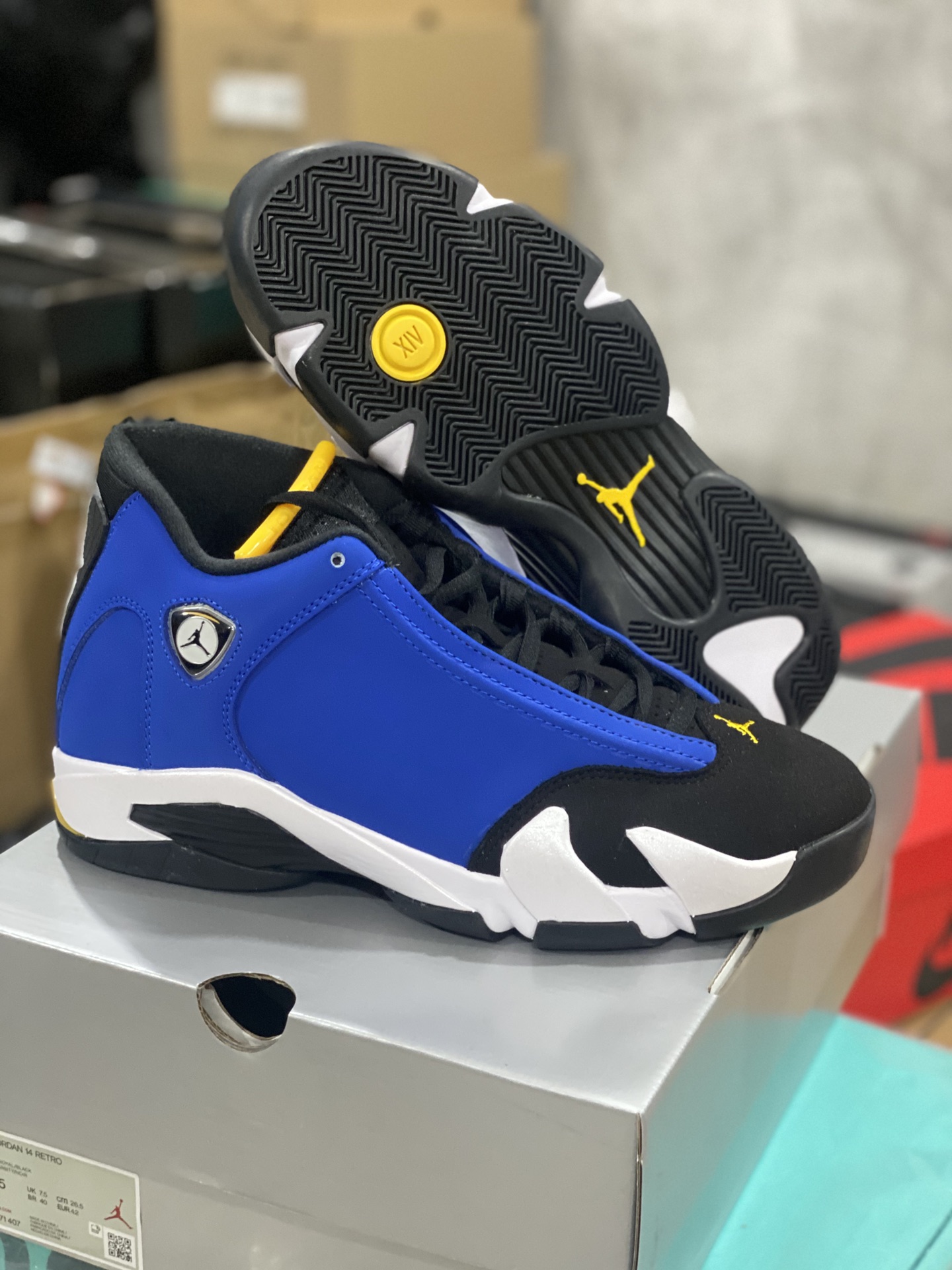 每天陆续出货！AirJordan14“Laney”Aj14兰尼白黑蓝！货号487441407尺码4047