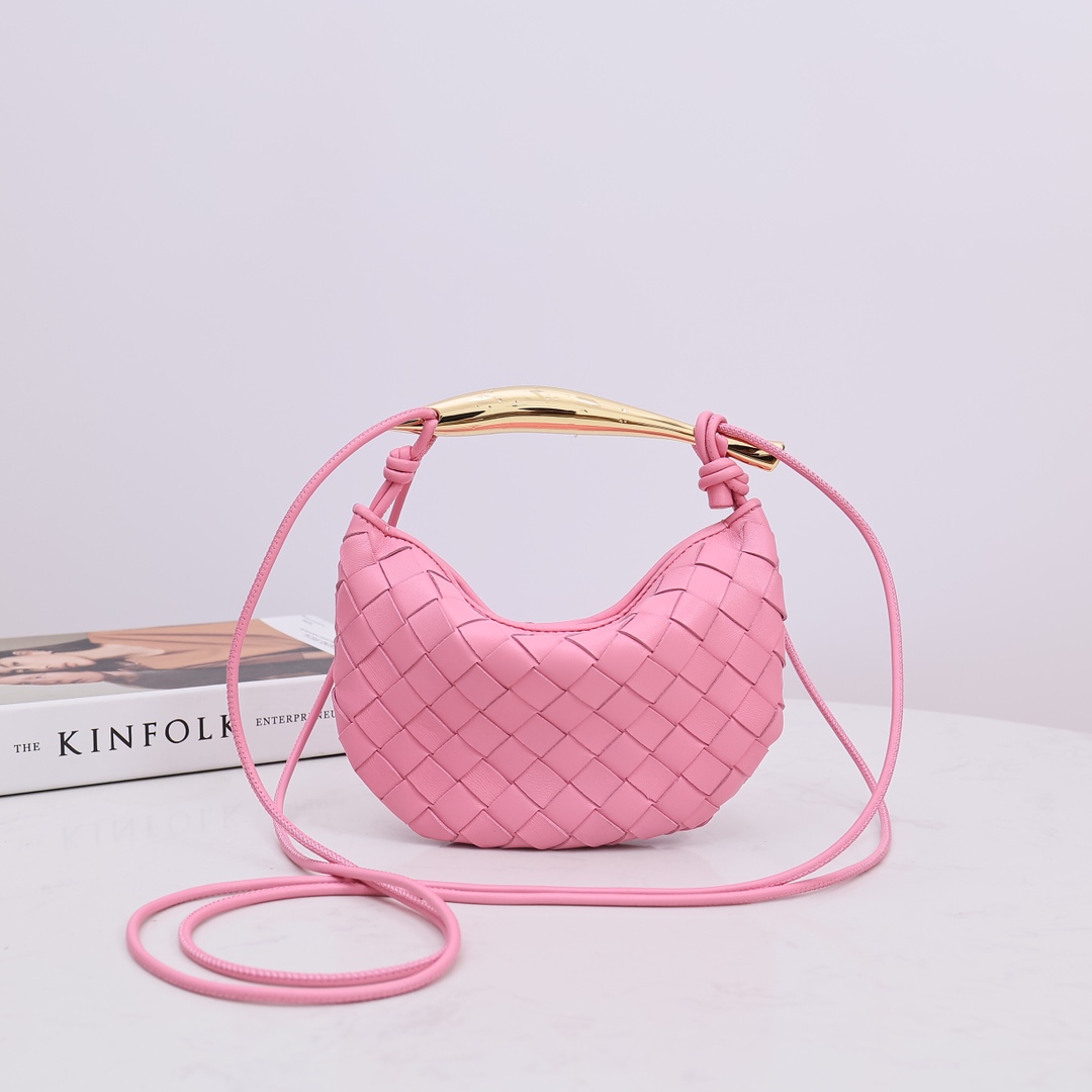 Mini Sardine Sheepskin Woven Half-Moon Body Metal Handle Crossbody Bag