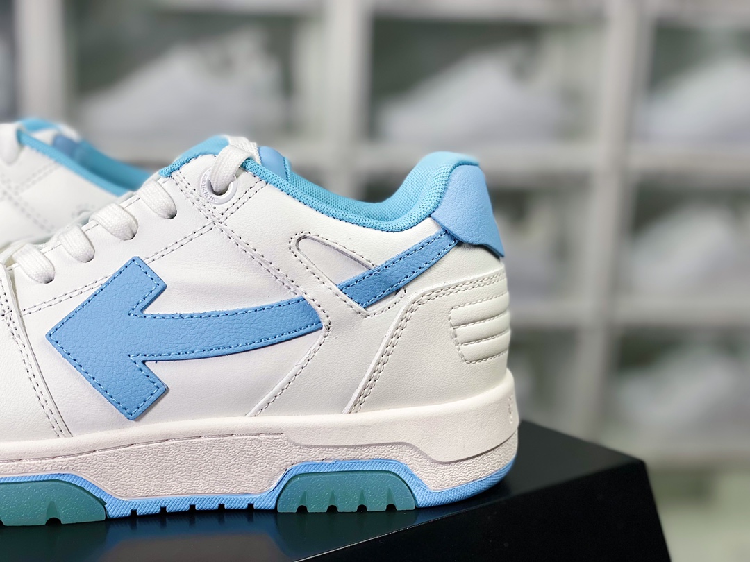 Virgil Abloh Out Of Office Low-top Leather Sneakers ”OOO” series low-top sneakers ”Leather White North Carolina Blue Arrow” OMIA189F22LEA0010156