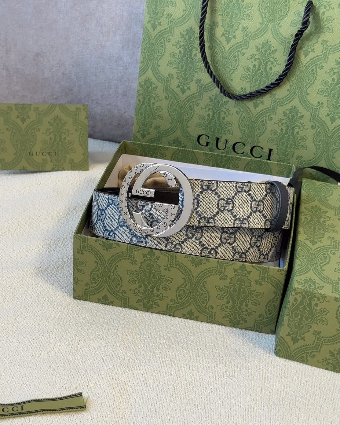 Gucci皮带4.0印花进口防水面料内衬原版皮底配以经典互扣式花纹GG铜金属扣头原单品质专柜同款