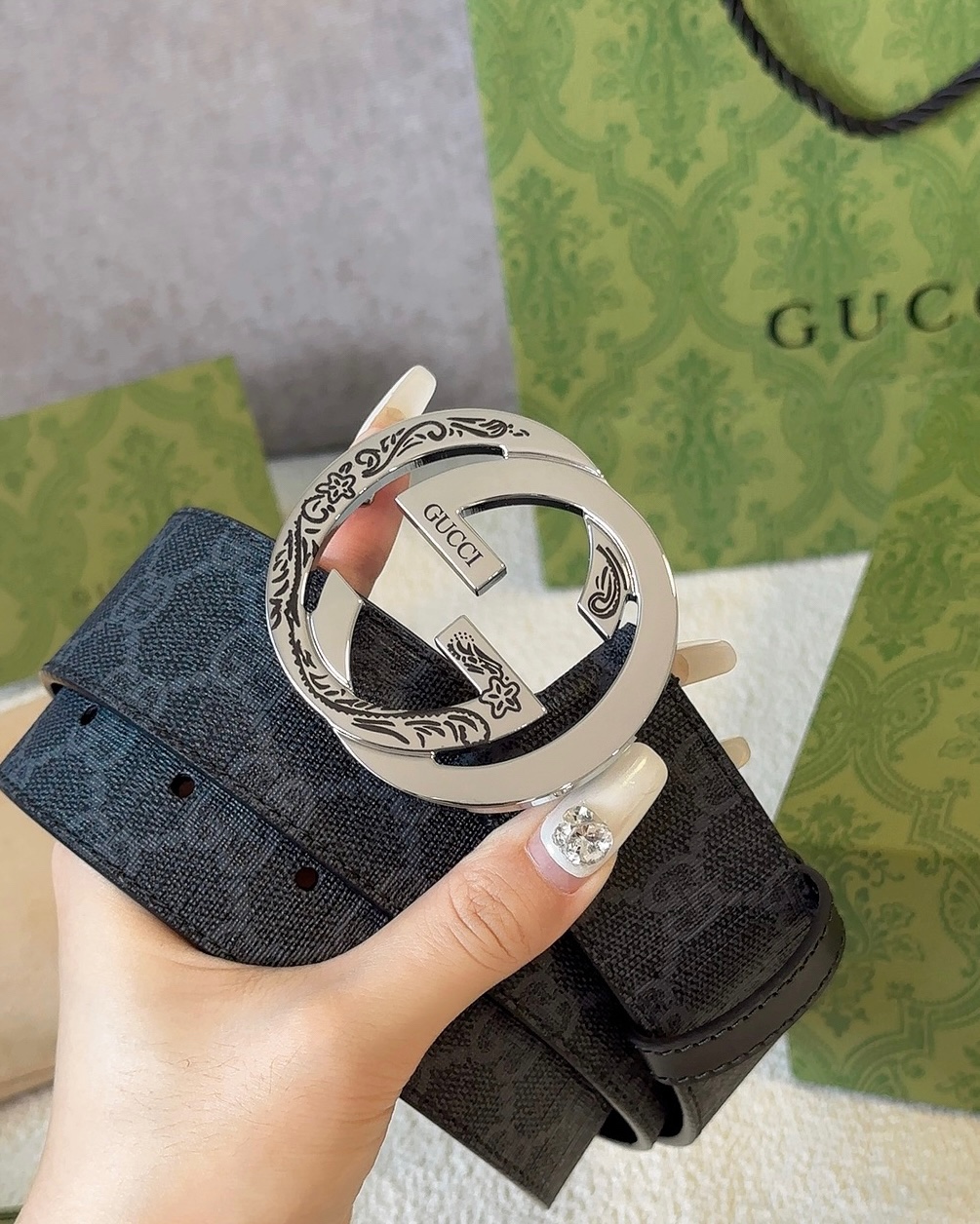 Gucci皮带4.0印花进口防水面料内衬原版皮底配以经典互扣式花纹GG铜金属扣头原单品质专柜同款