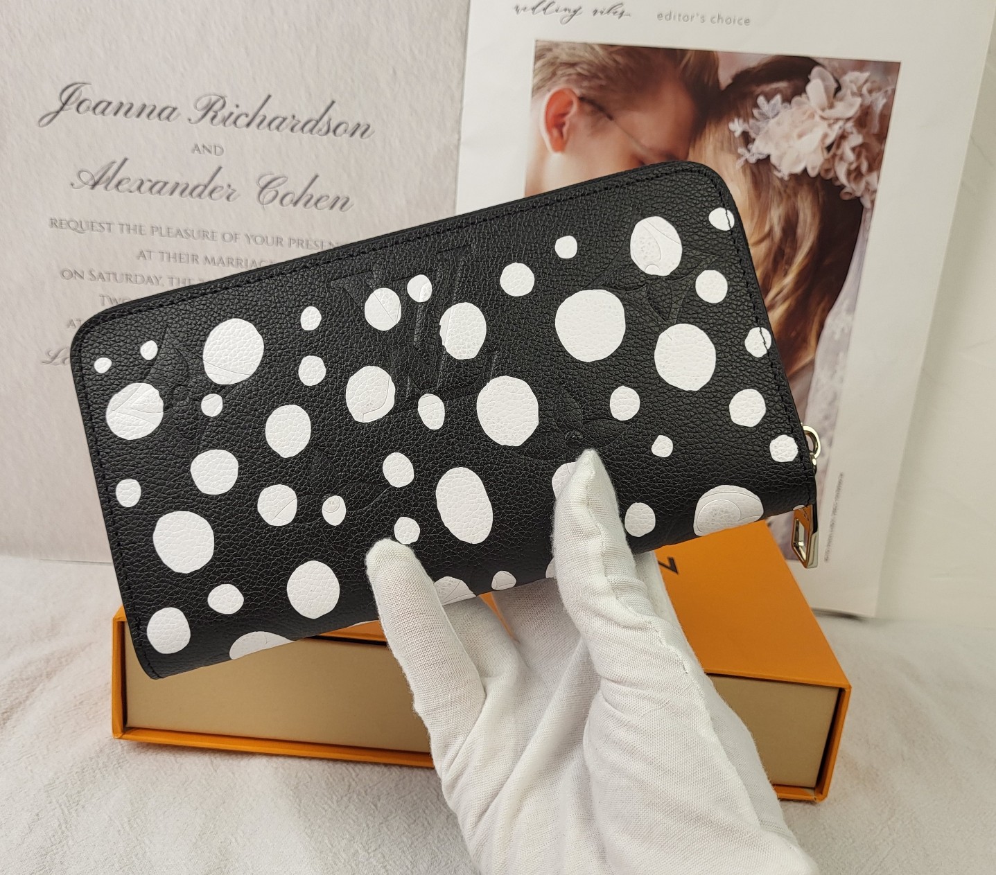 Elegant long leather zipper wallet front view