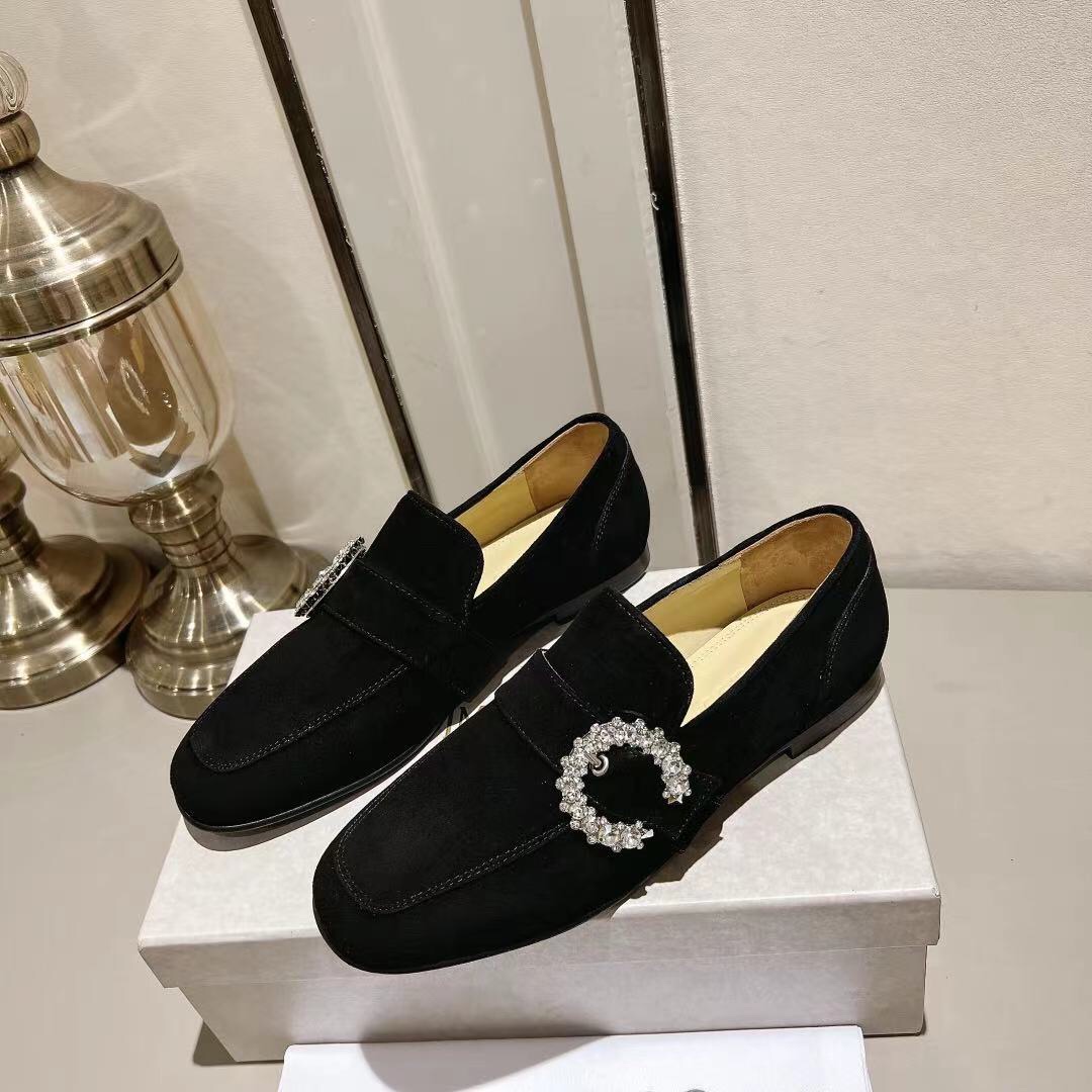 Jimmy Choo Shoes Loafers Black Brown Silver White Set With Diamonds Cashmere Genuine Leather Sheepskin Spring Collection