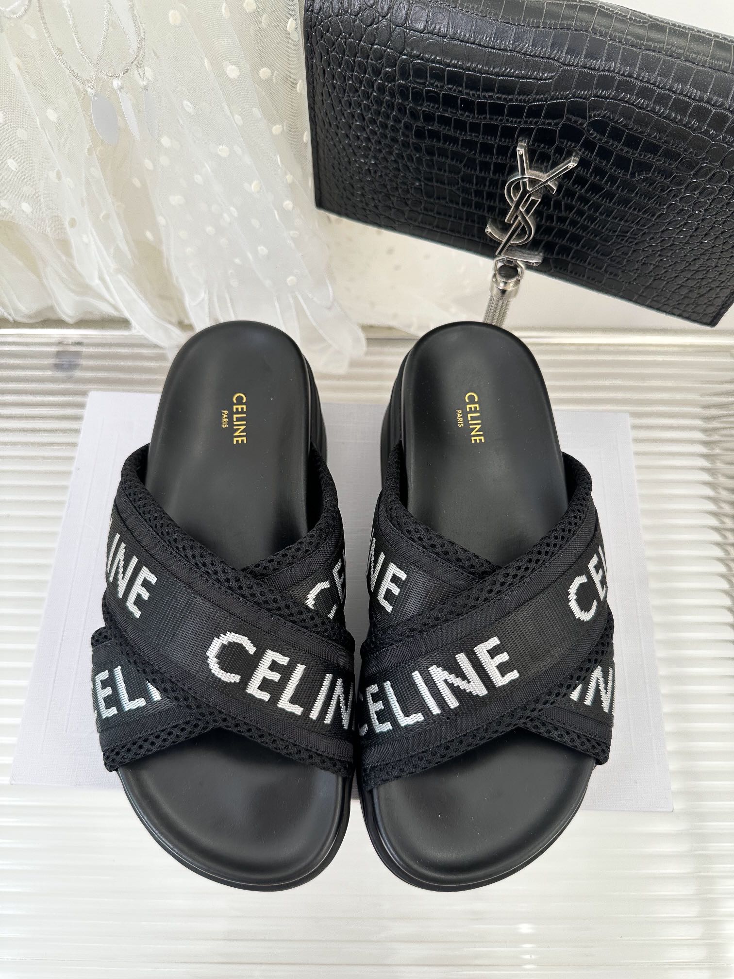 Celine赛琳3春夏松糕厚底交叉拖