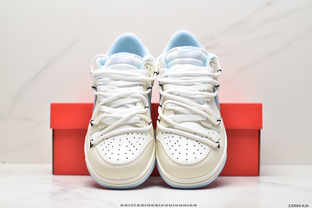 240 Nike SB Dunk Low”White/Black”扣篮系列低帮休闲运动鞋“白黑浅蓝涂鸦绑绳”DD1503-123