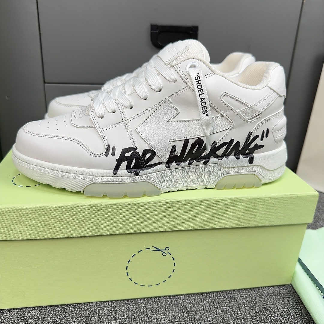 Off-White Casual Shoes White Printing Unisex Cowhide Frosted Rubber Casual