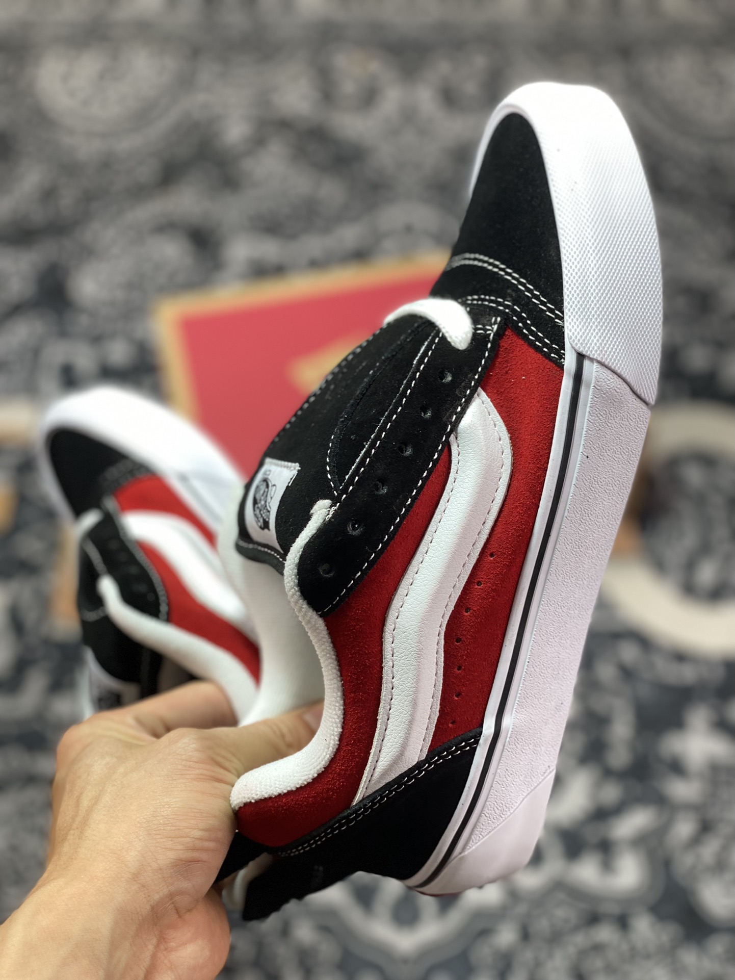 Vans Knu-Skool VR3 LX bread shoes black and red stitching low-top retro casual vulcanized sneakers