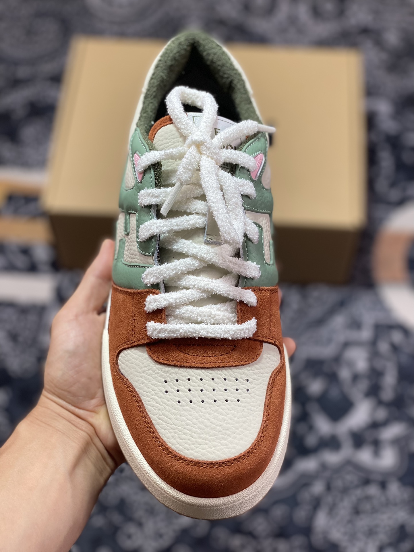 Fendi Match Sneaker Low Competition Series Low-top Retro Sneakers ”Leather Beige Brown Red Matcha Green” 7E1493AI1NF1H1E