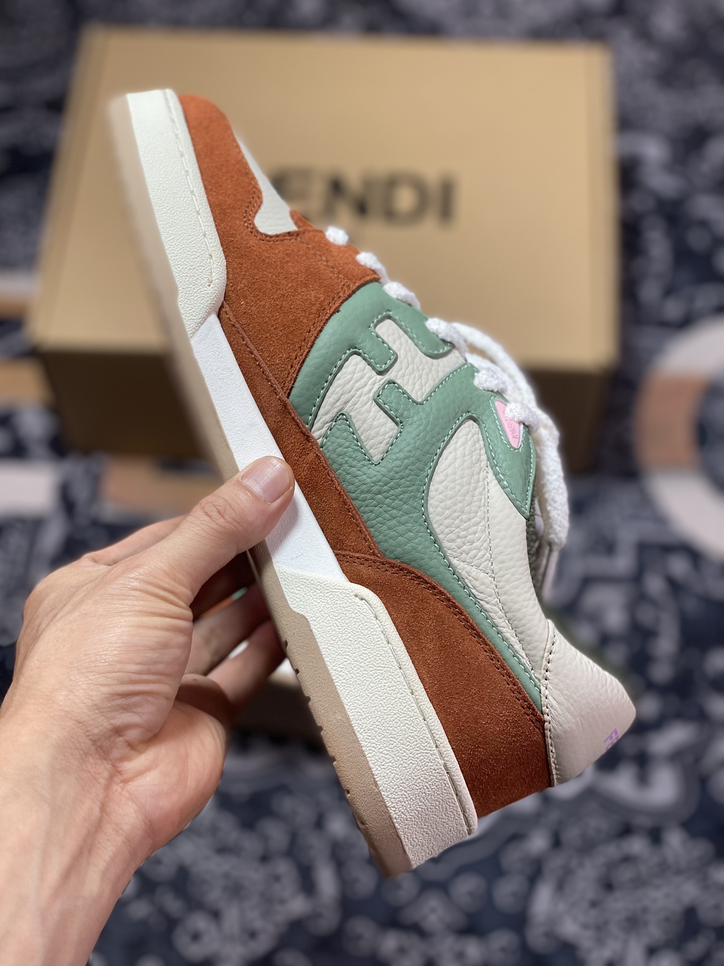 Fendi Match Sneaker Low Competition Series Low-top Retro Sneakers ”Leather Beige Brown Red Matcha Green” 7E1493AI1NF1H1E