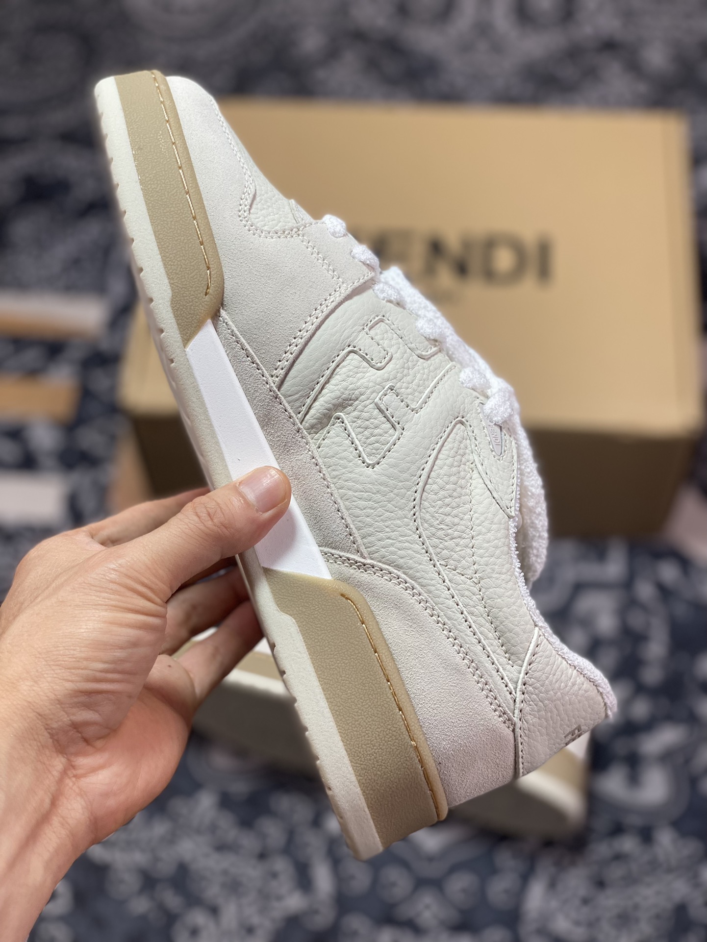 Fendi Match Sneaker Low competition series low-cut sneakers ”leather off-white light gray raw rubber sole” 7E1493AHH2F1FHS