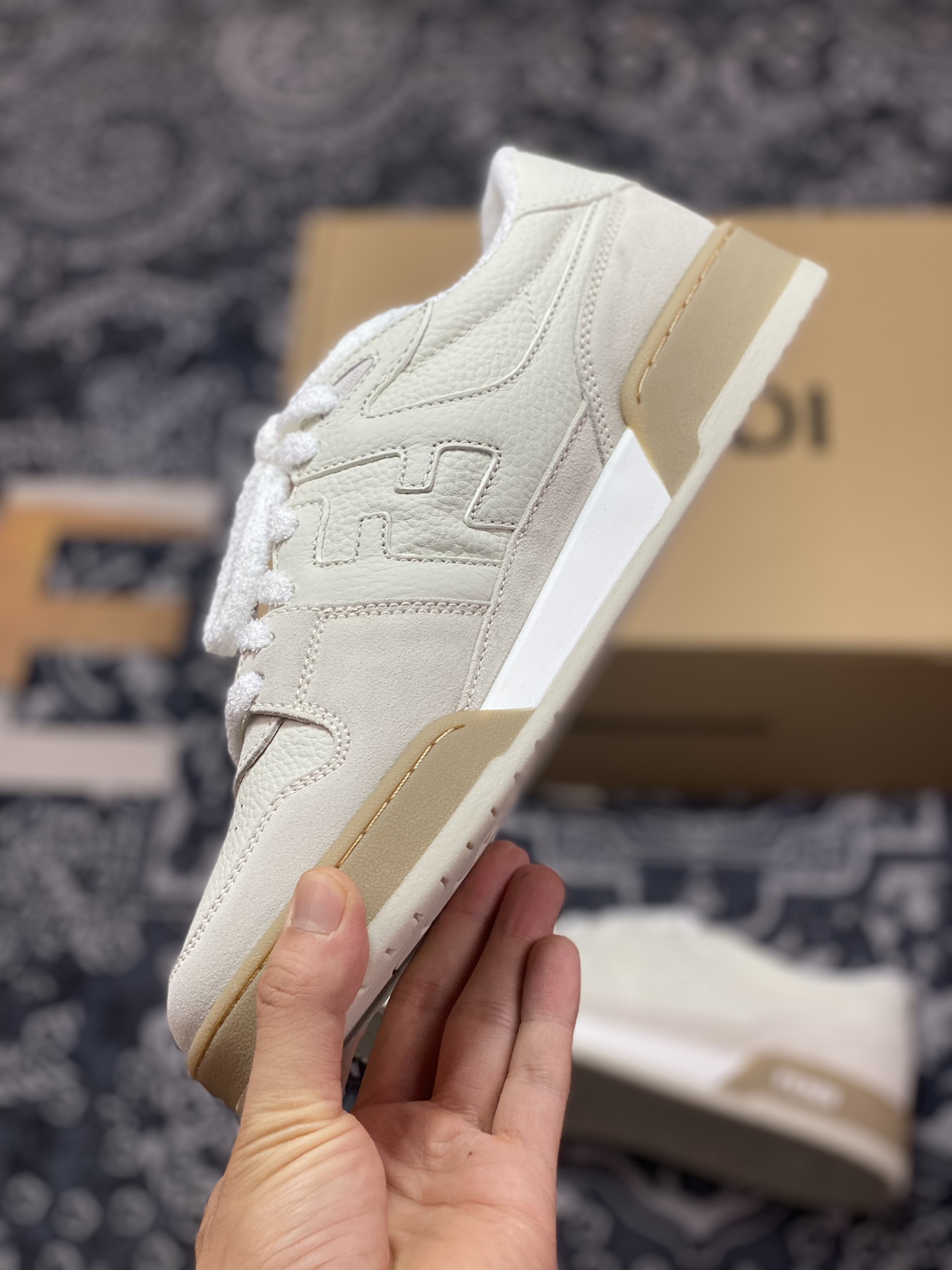 Fendi Match Sneaker Low competition series low-cut sneakers ”leather off-white light gray raw rubber sole” 7E1493AHH2F1FHS