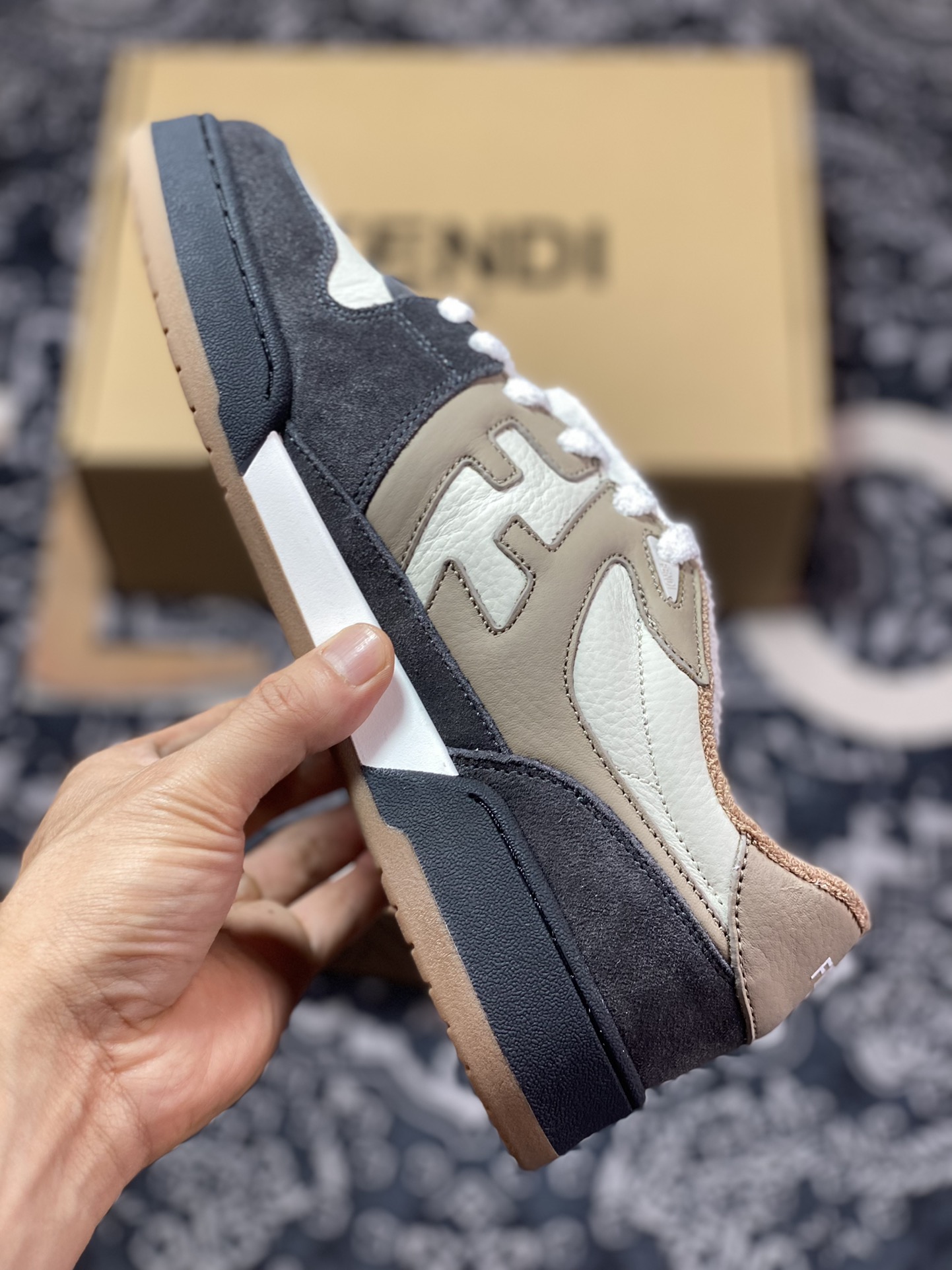 Fendi Match Sneaker Low competition series low-top sneakers ”suede dark gray beige” 7E1493AI1NF1IJF