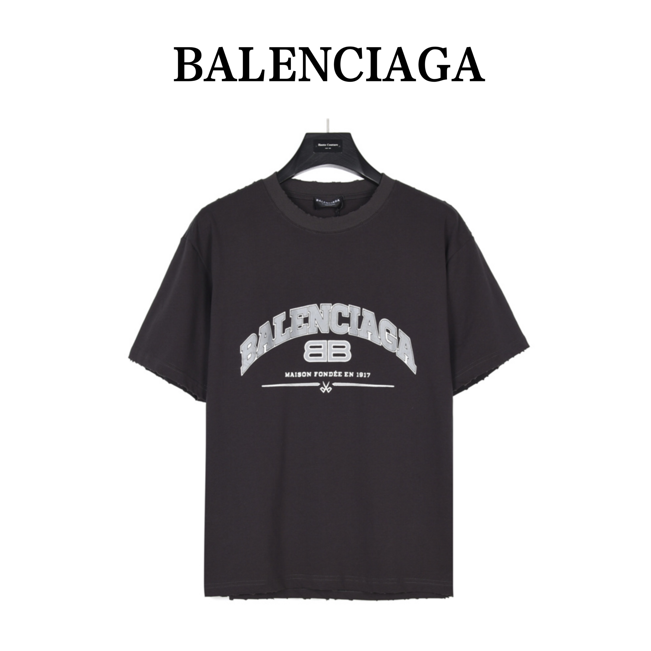 170 Balenciaga/巴黎世家 剪刀双爆裂纹印花破洞短袖T恤