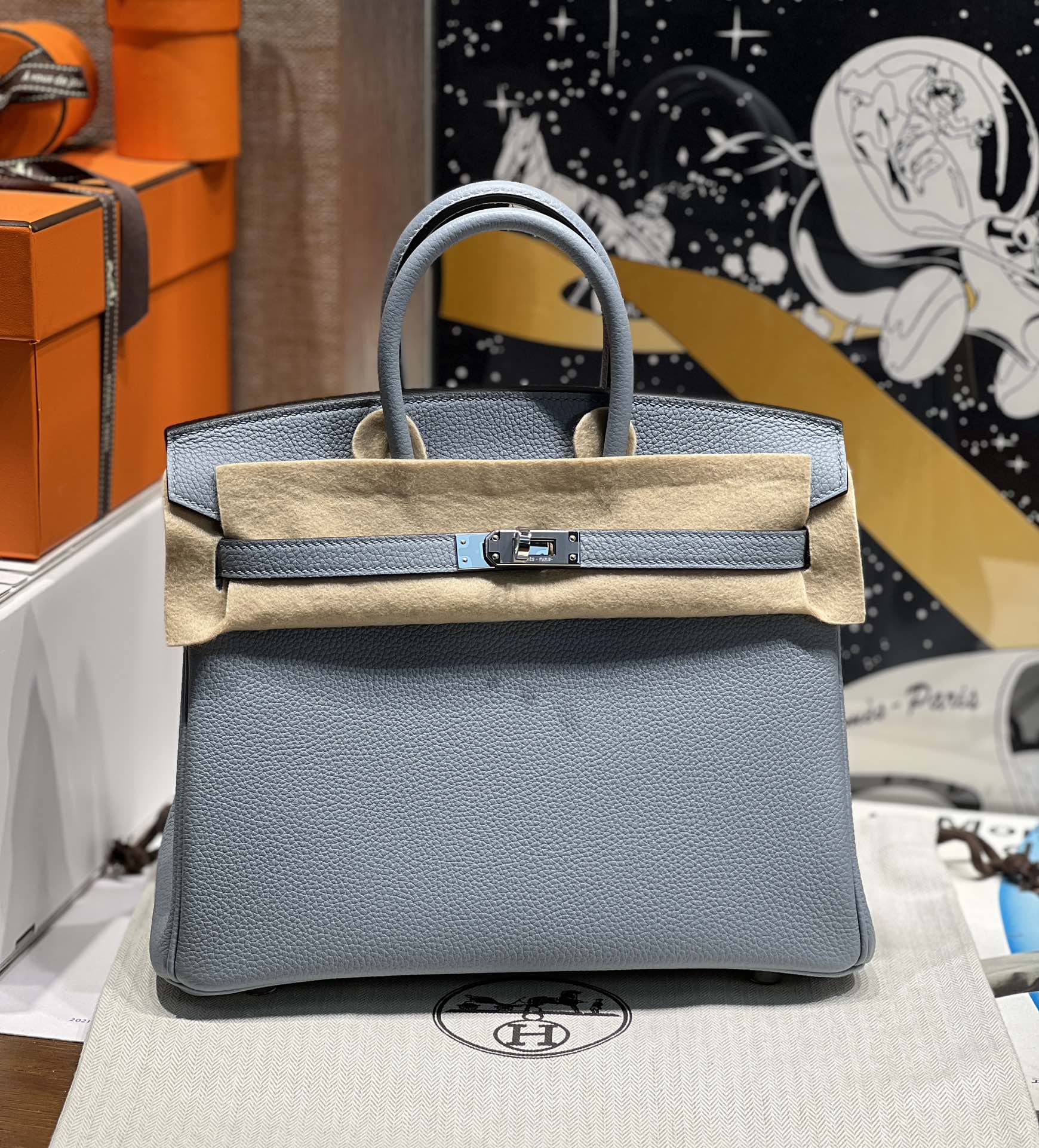 Hermes Birkin Bags Handbags Blue Linen