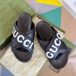 Gucci Shoes Slippers Black White Unisex Women Men Cowhide TPU