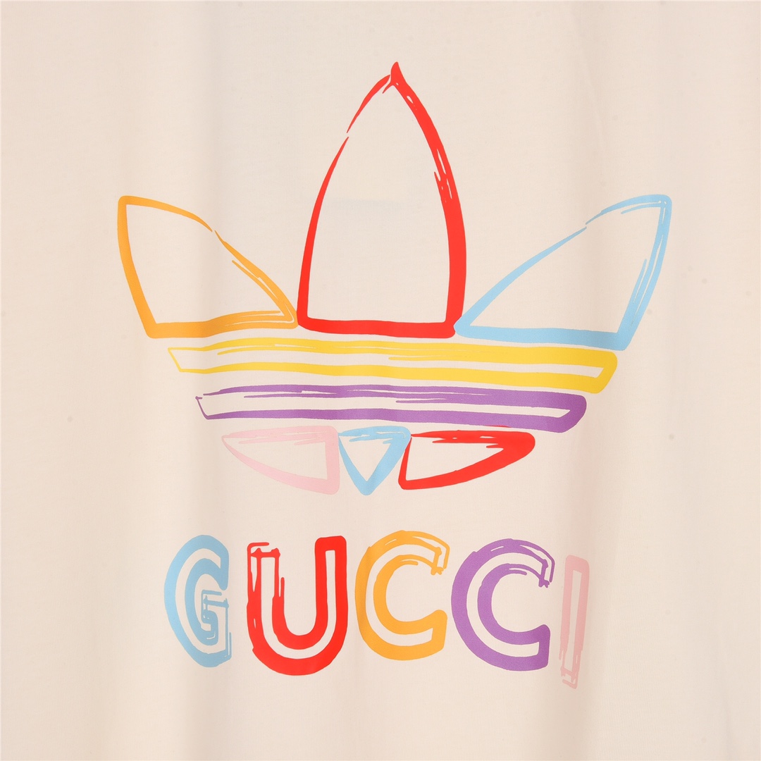 160 GUCCI 古驰 联名Adidas三叶草手绘素描彩色logo印花短袖