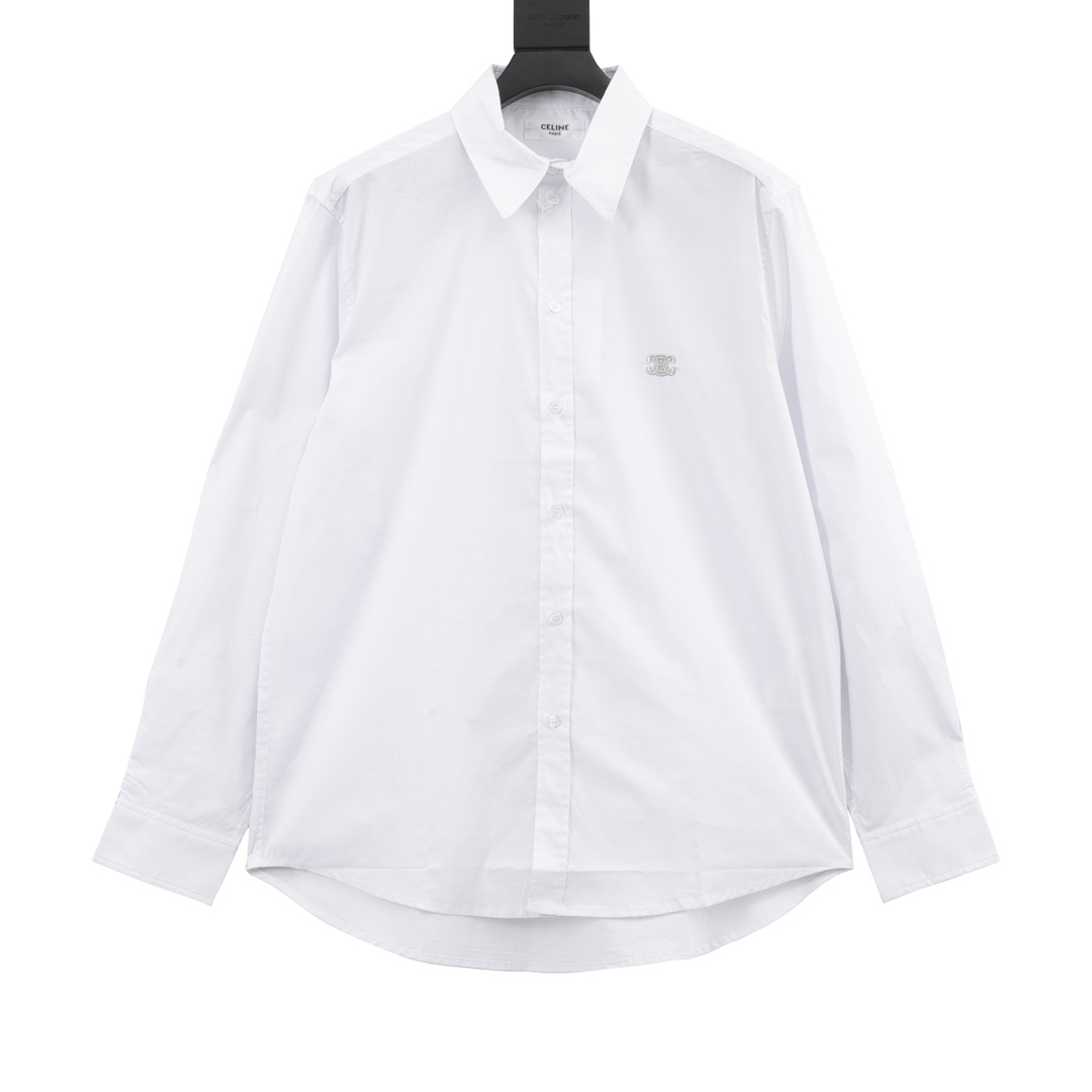 Recogida local CELINE/Céline camisa de manga larga de popelín con bordado en el pecho. Una obra maestra de negocios cas…