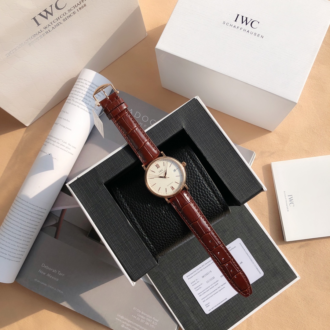 IWC Montre Bleu Rouge Cuir de vache Peau crocodile Automatic Mechanical Movement Bracelet en cuir