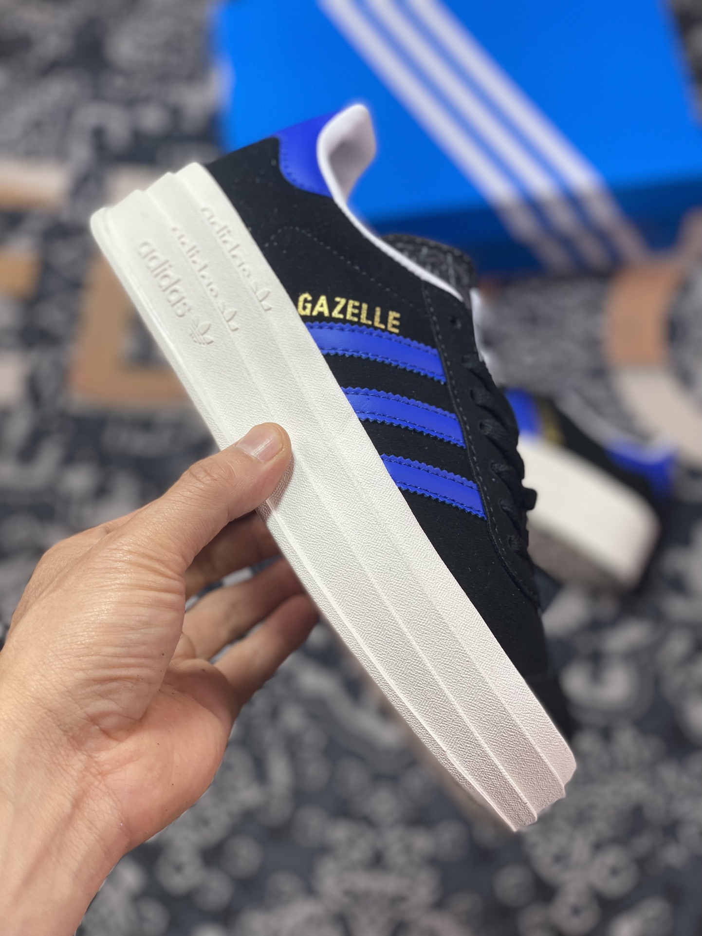 Adidas Originals Gazelle Bold black and blue thick-soled non-slip casual sneakers HQ4408