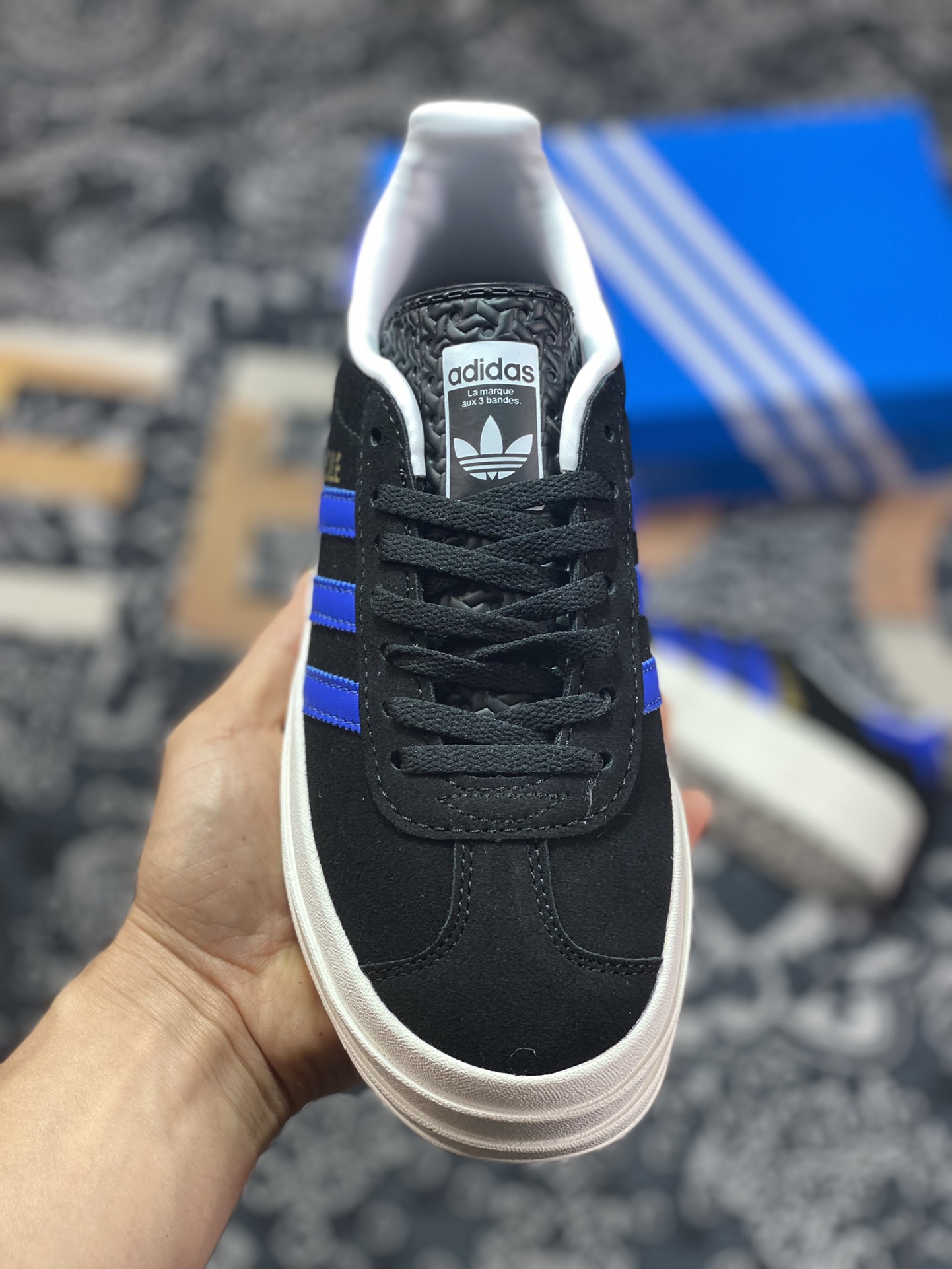 Adidas Originals Gazelle Bold black and blue thick-soled non-slip casual sneakers HQ4408