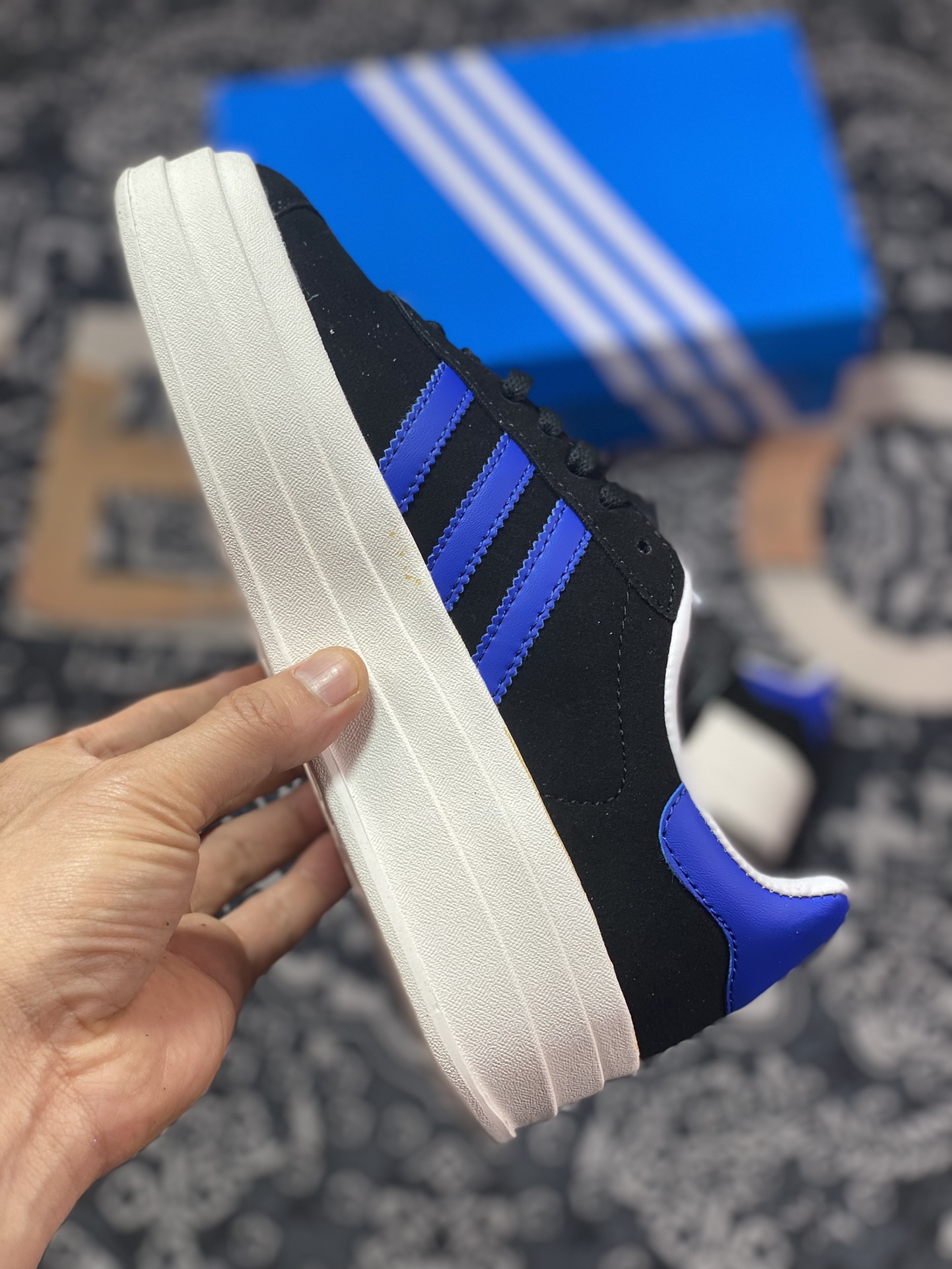 Adidas Originals Gazelle Bold black and blue thick-soled non-slip casual sneakers HQ4408