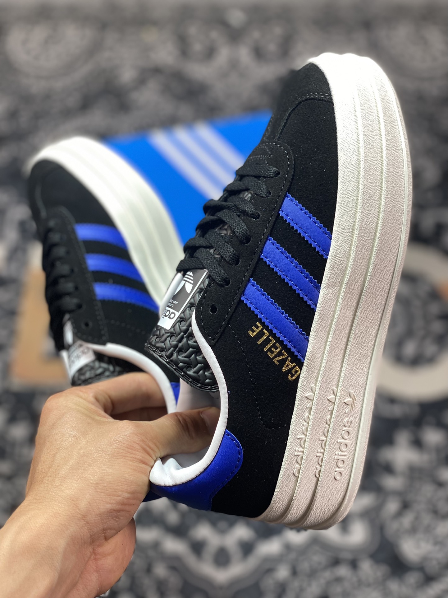 Adidas Originals Gazelle Bold black and blue thick-soled non-slip casual sneakers HQ4408