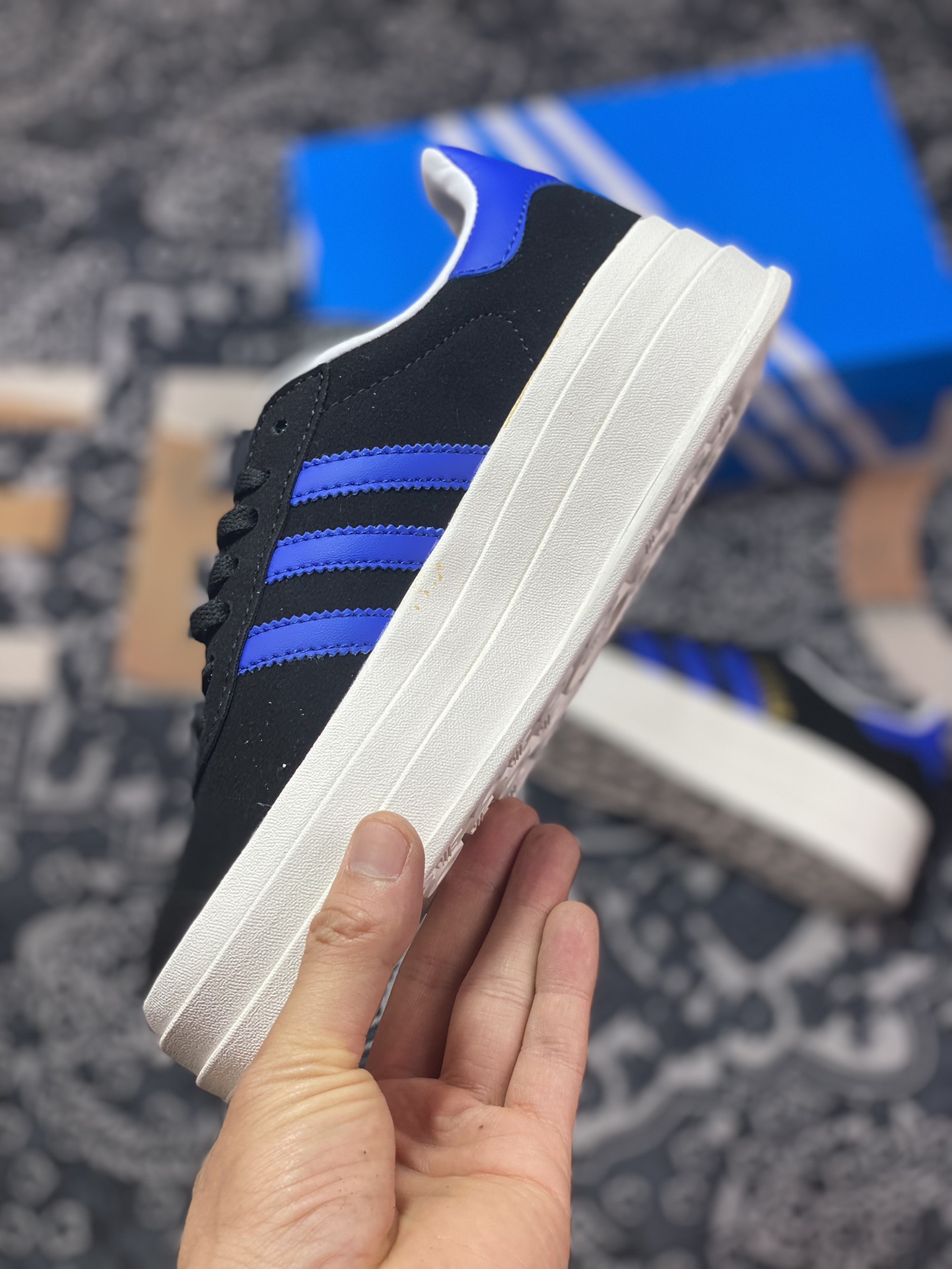 Adidas Originals Gazelle Bold black and blue thick-soled non-slip casual sneakers HQ4408