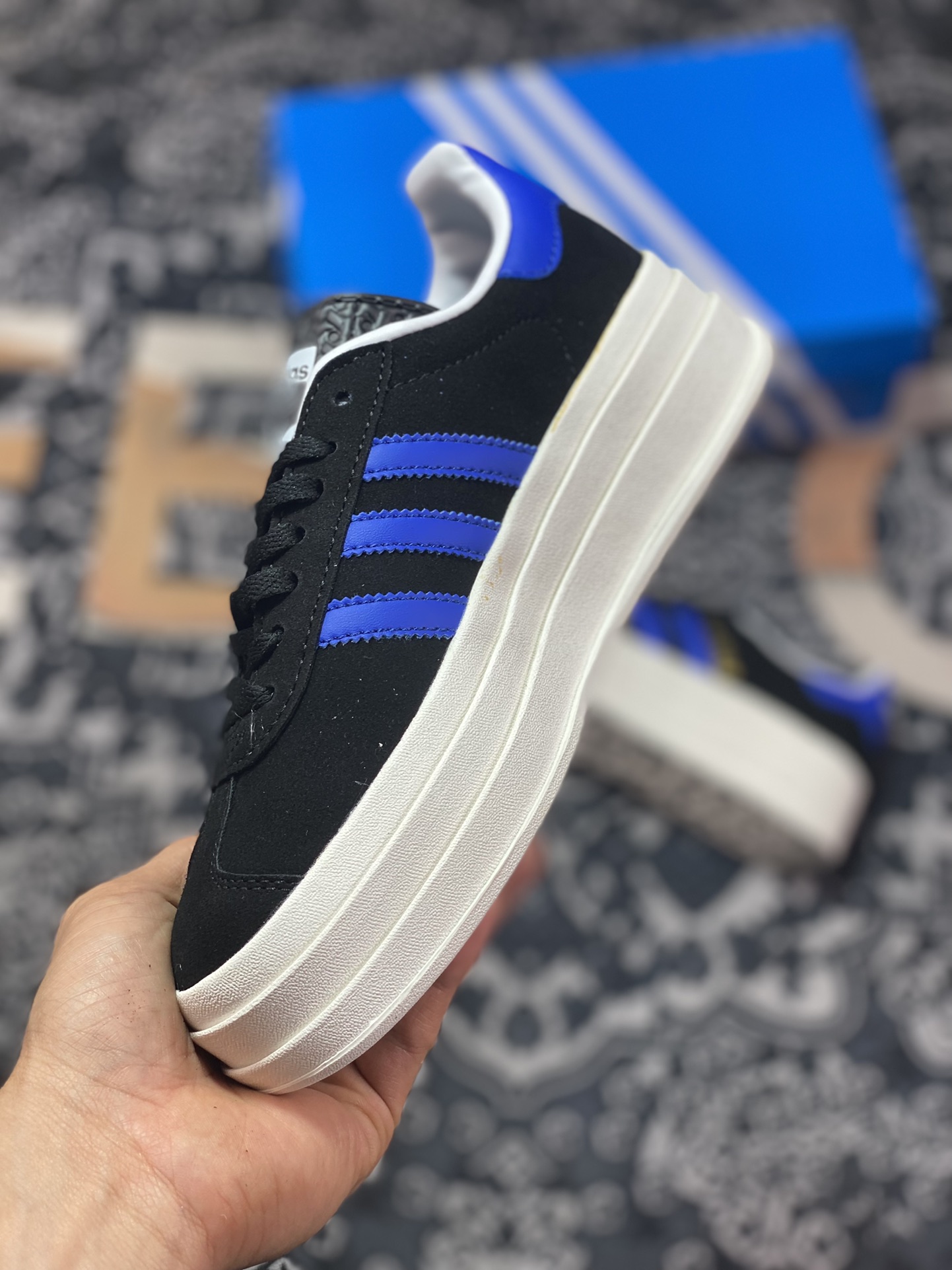 Adidas Originals Gazelle Bold black and blue thick-soled non-slip casual sneakers HQ4408