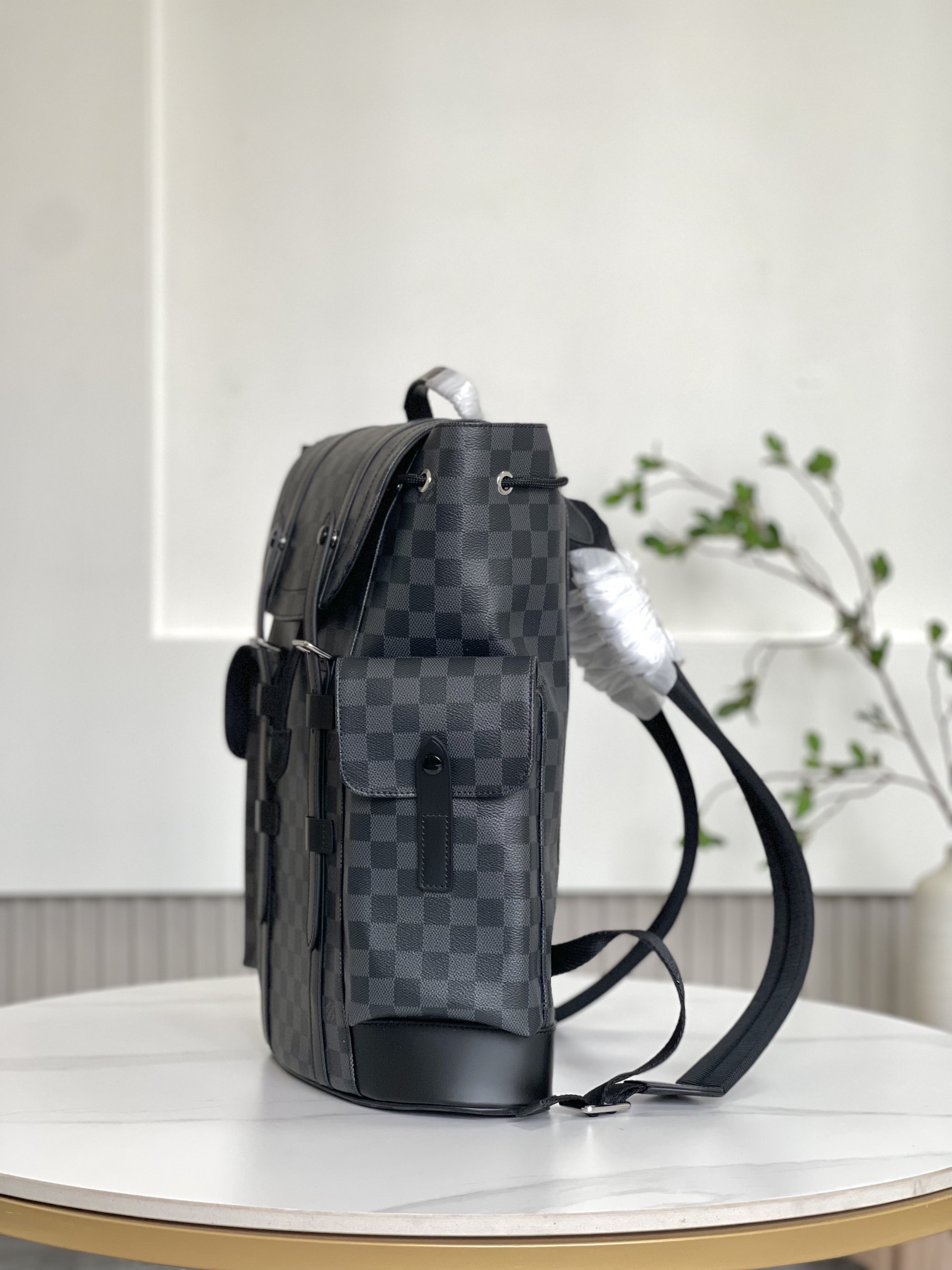 [Backpacks]Haig tuba DamierGraphite coated canvasMetal decoration Opening