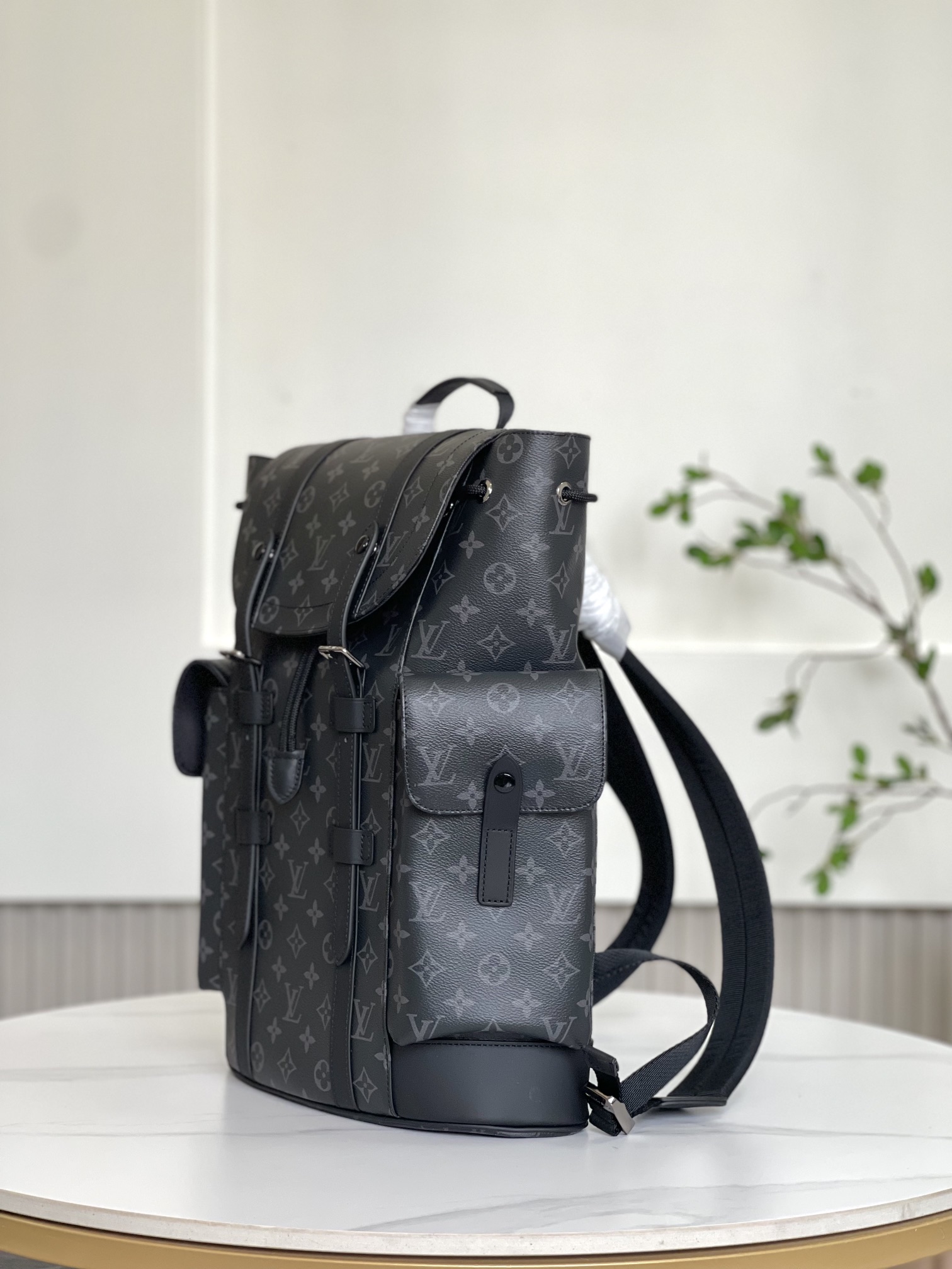 [Backpacks]DamierGraphite coated canvas Adjustable leather shoulder strapc