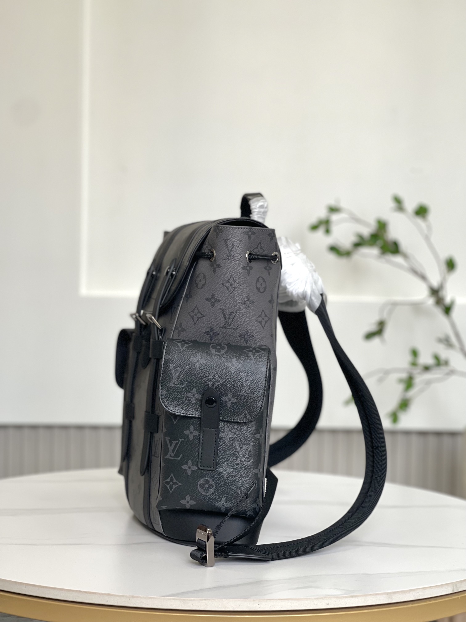 [Backpacks]Black gray trumpet MonogramEclipseReverse coated canvascow leat
