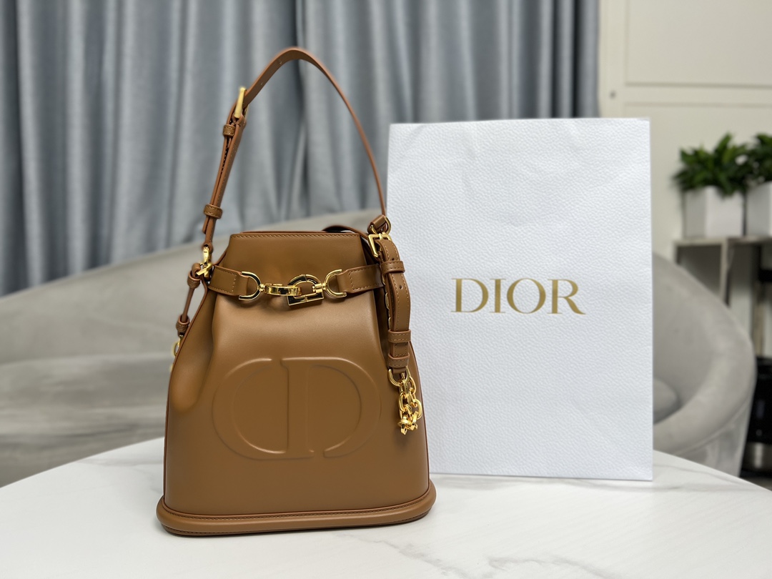 Dior Handbags Bucket Bags Brown Cowhide Fall Collection Chains