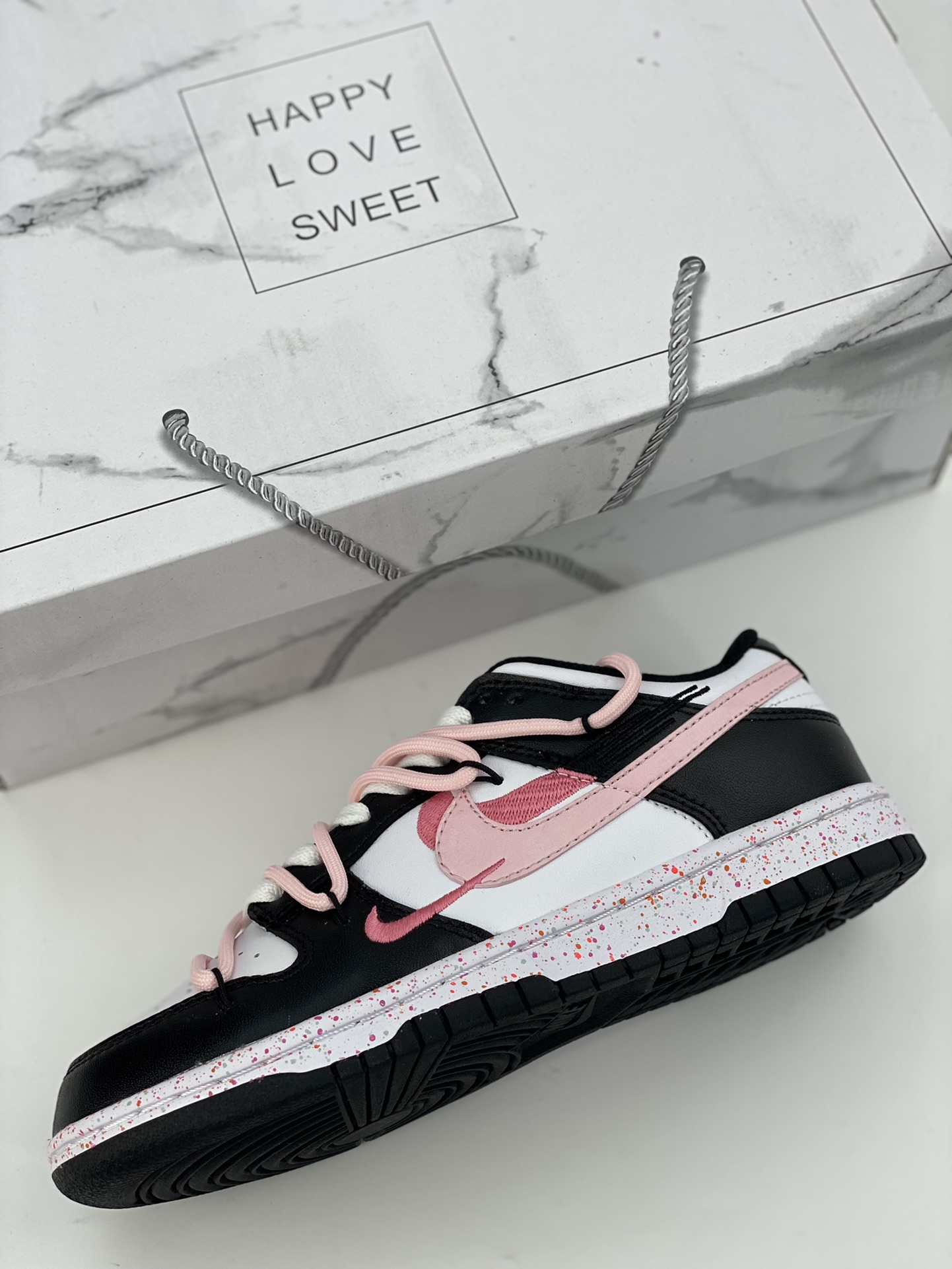 Nike SB Dunk Low Valentine's Day Black Pink Reversed Three Hook Deconstructed Drawstring Shoes FD4623-131