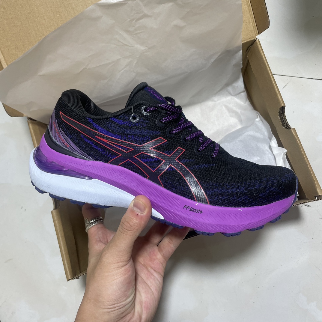 Asics Gel-Kayano 29 negro y morado, zapatillas de running casuales y deportivas con airbag de nanofibras, #ma…